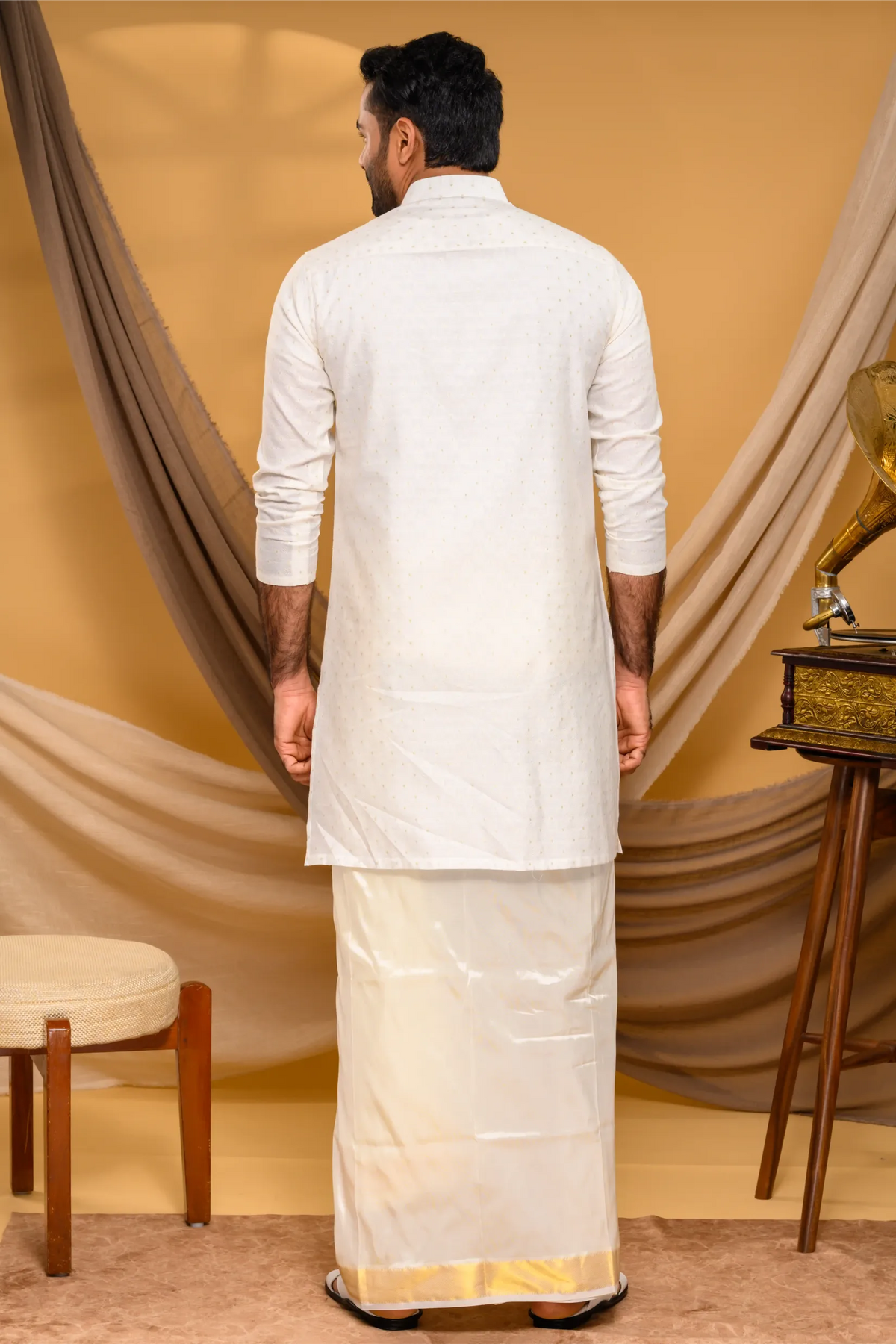 Ivory Silk Kurta with Hand Embroidery detailing only on Chest (Kurta Only)