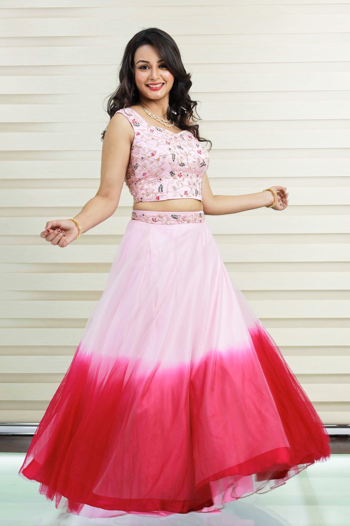 Ombre Tulle Lehenga with French Knot & Cut Bead Detailing