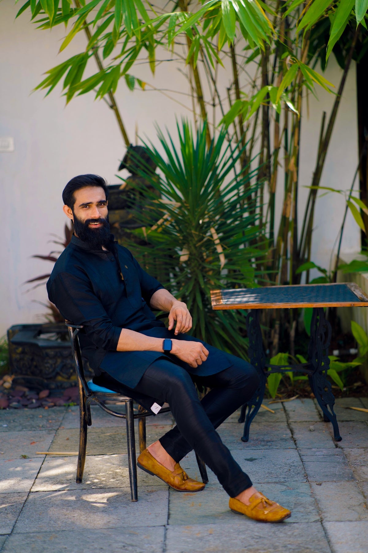 Onyx Black Kurta Set With Self Stitch Detailing (Kurta + Black Bottom Pants)