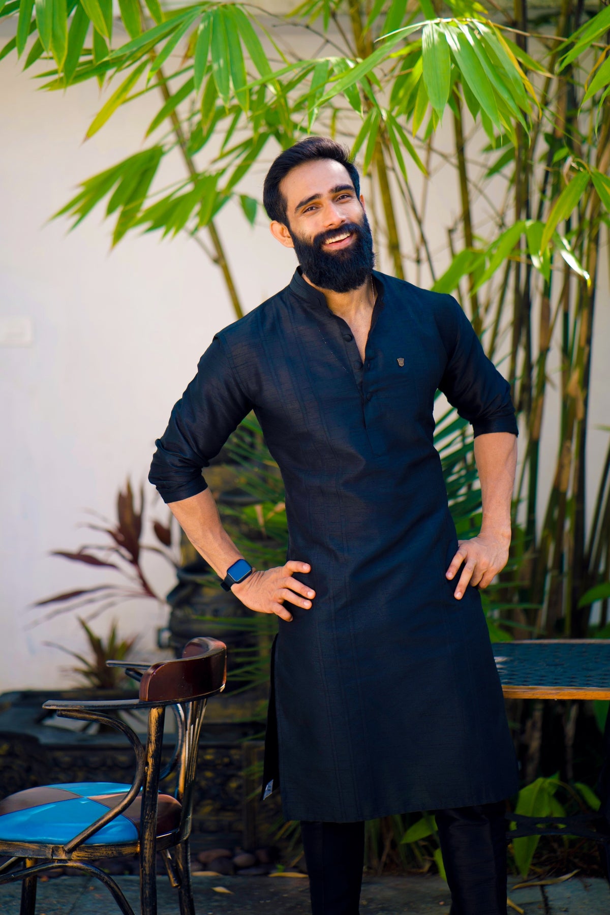 Onyx Black Kurta Set With Self Stitch Detailing (Kurta + Black Bottom Pants)