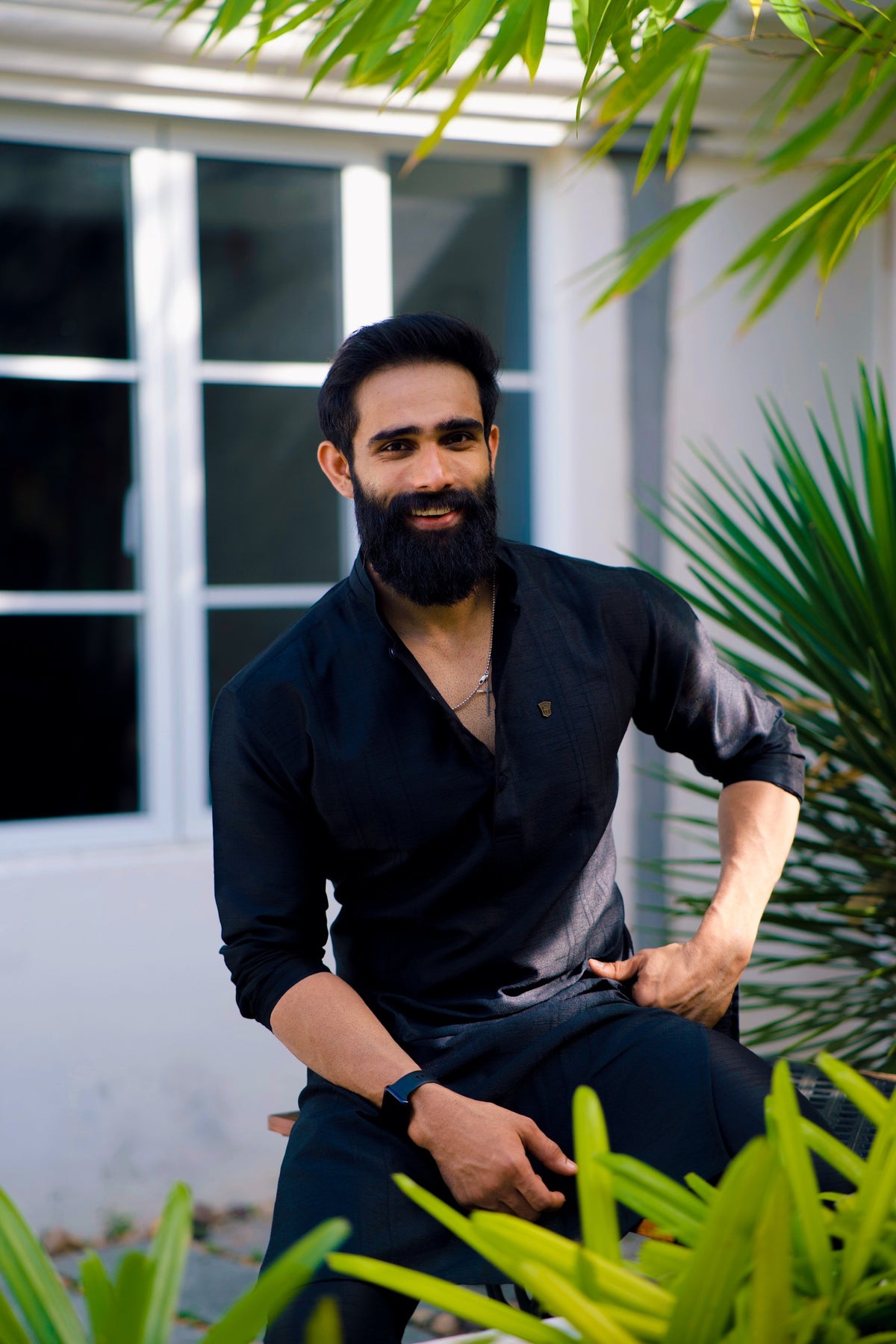 Onyx Black Kurta With Self Stitch Detailing (Only Kurta)