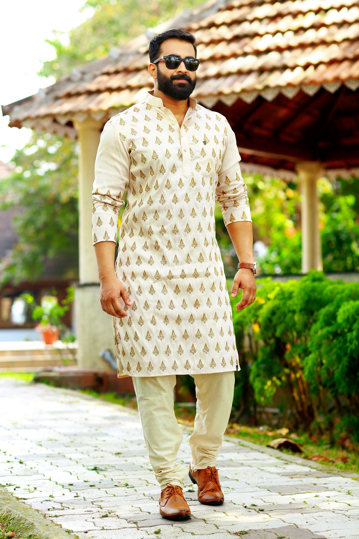 Buff Beige Kurta with Heavy Hand Work Detailing (Only Kurta)