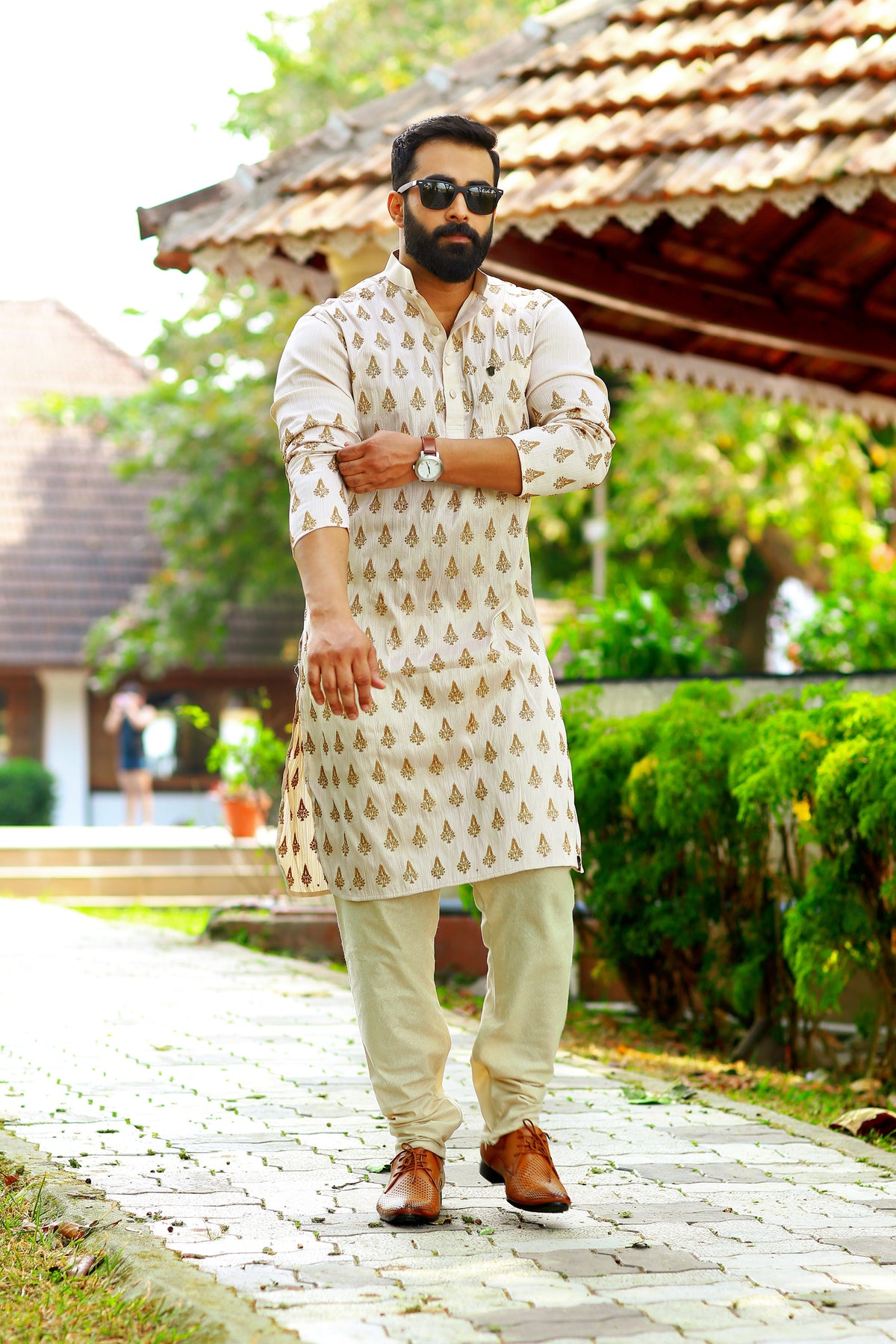 Buff Beige Kurta with Heavy Hand Work Detailing (Only Kurta)