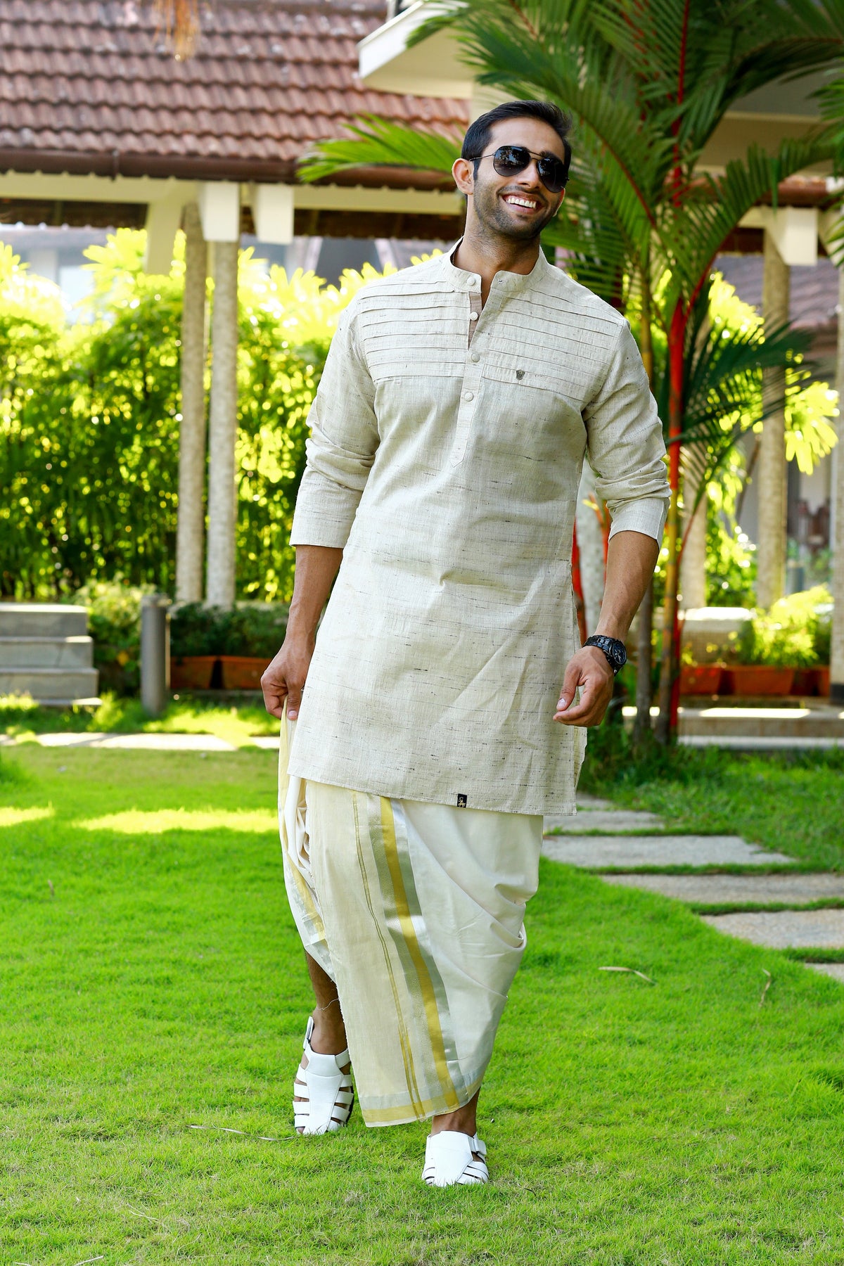 Silk Kurta with Horizontal Pleat Detailing (Only Kurta)