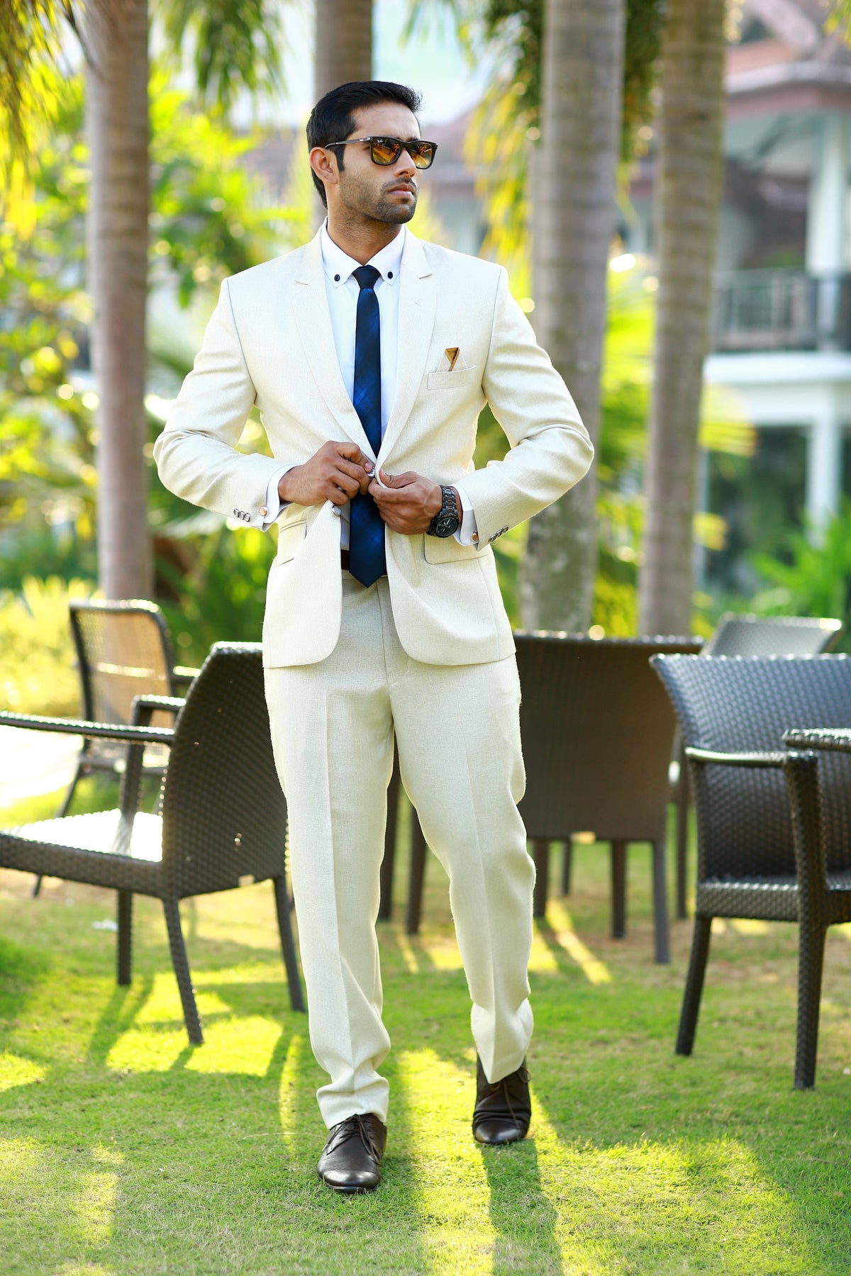 Stone Beige 2 Piece Suit Set with White Shirt (Set of 3)