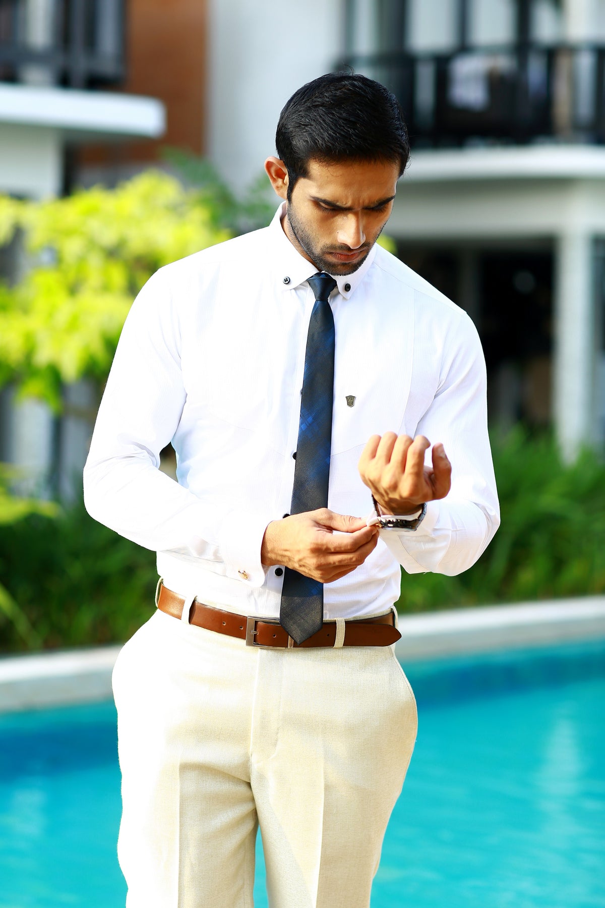 Stone Beige 2 Piece Suit Set with White Shirt (Set of 3)