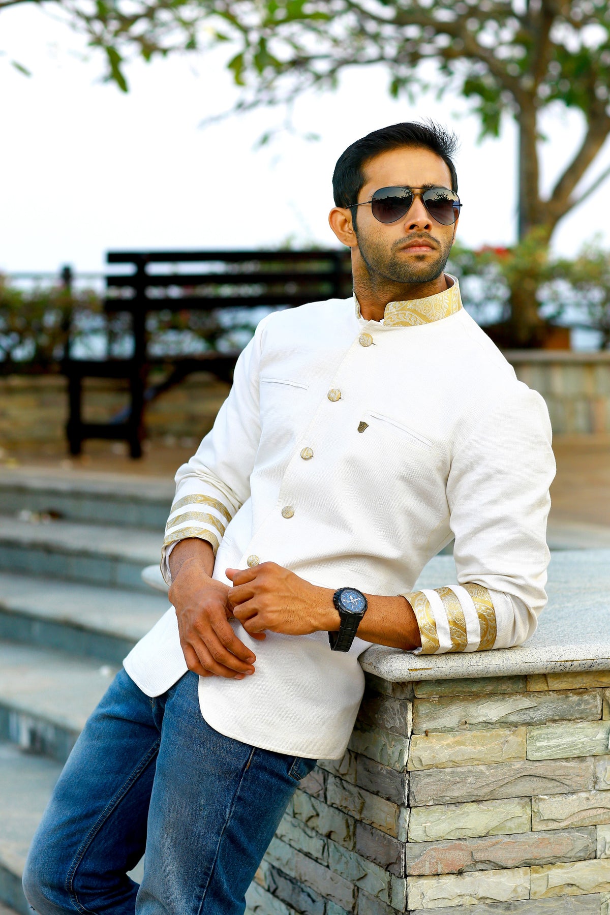 Traditional Indo Western Bandhgala Suit With Zari Kasavu Detailing (Only Jacket)