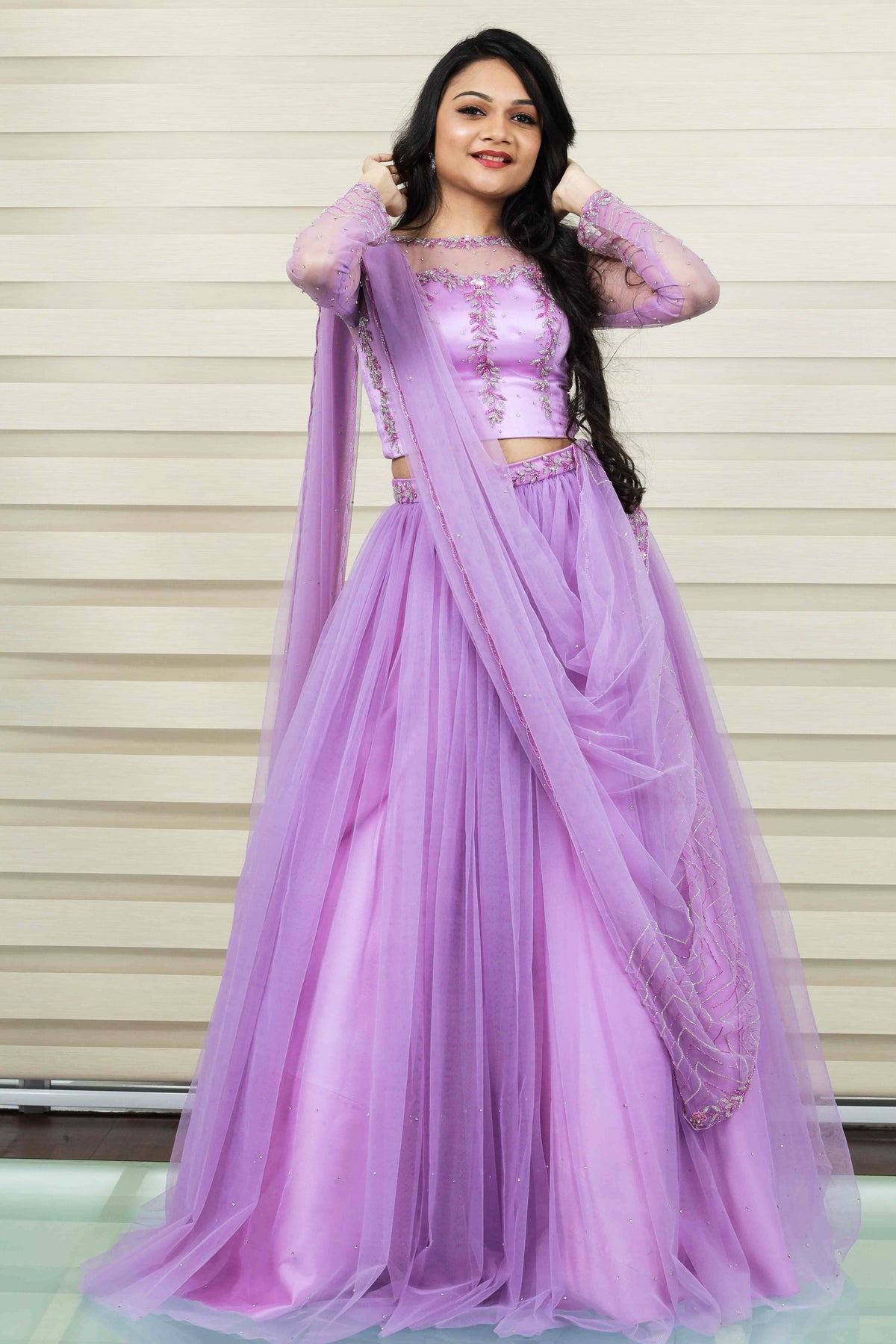 Floral Lavender Lehenga Detailed in Floral Zardozi & Bead Work