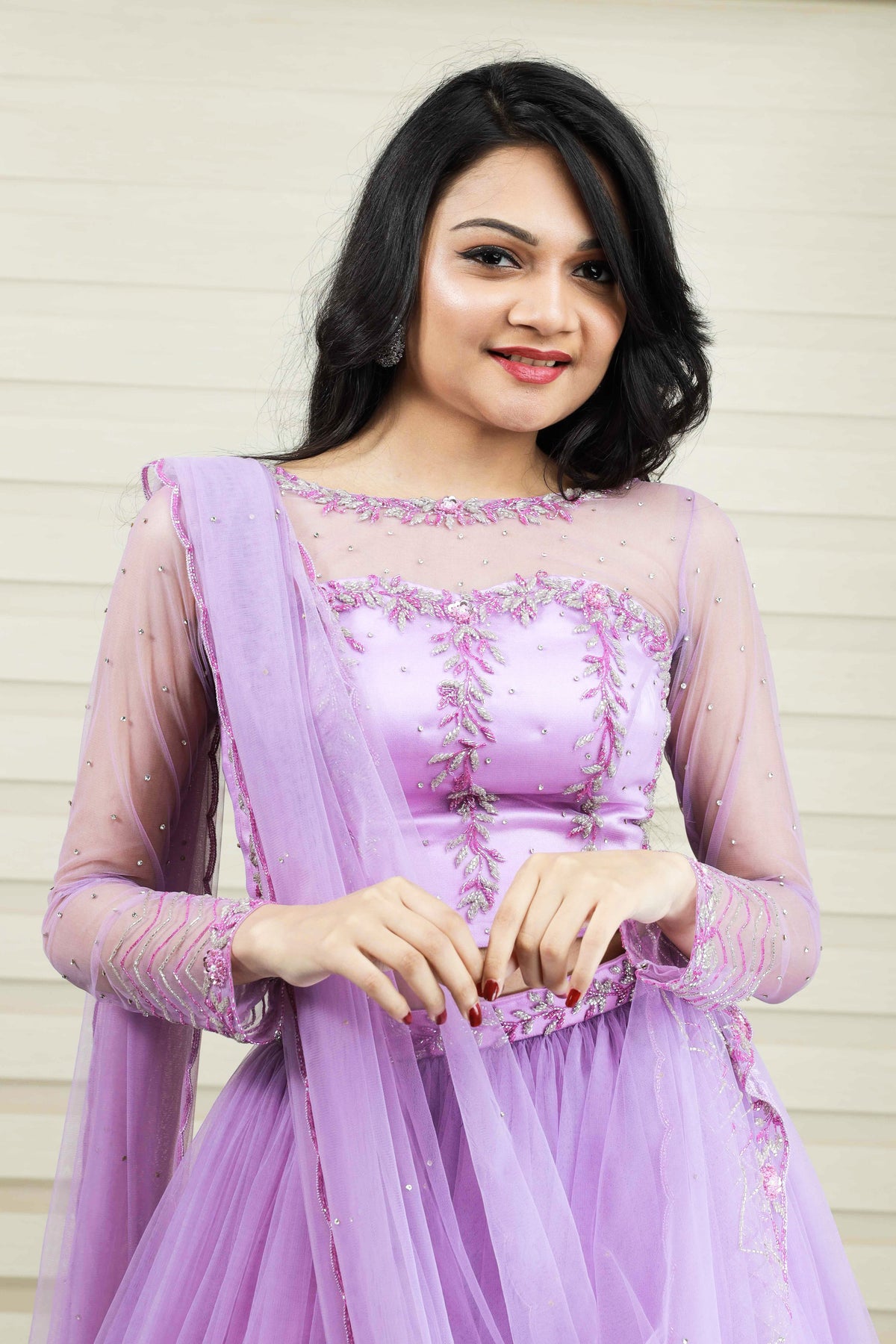Floral Lavender Lehenga Detailed in Floral Zardozi & Bead Work