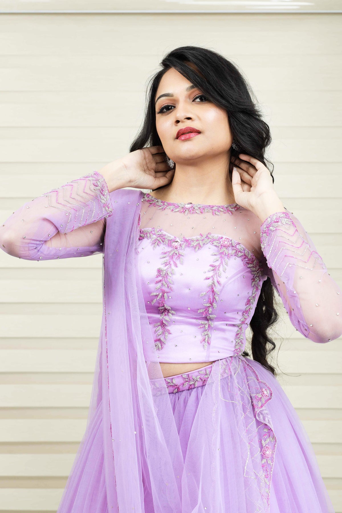 Floral Lavender Lehenga Detailed in Floral Zardozi & Bead Work