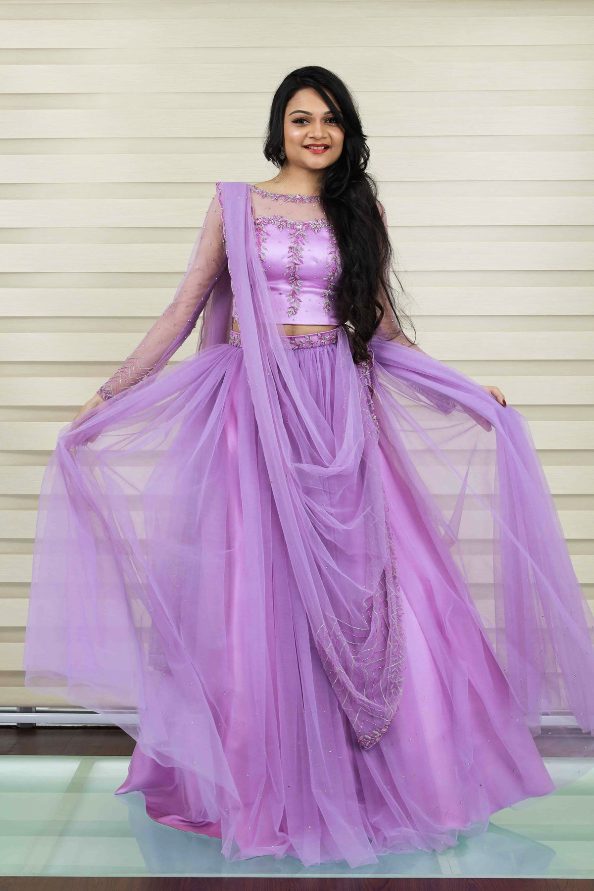 Floral Lavender Lehenga Detailed in Floral Zardozi & Bead Work