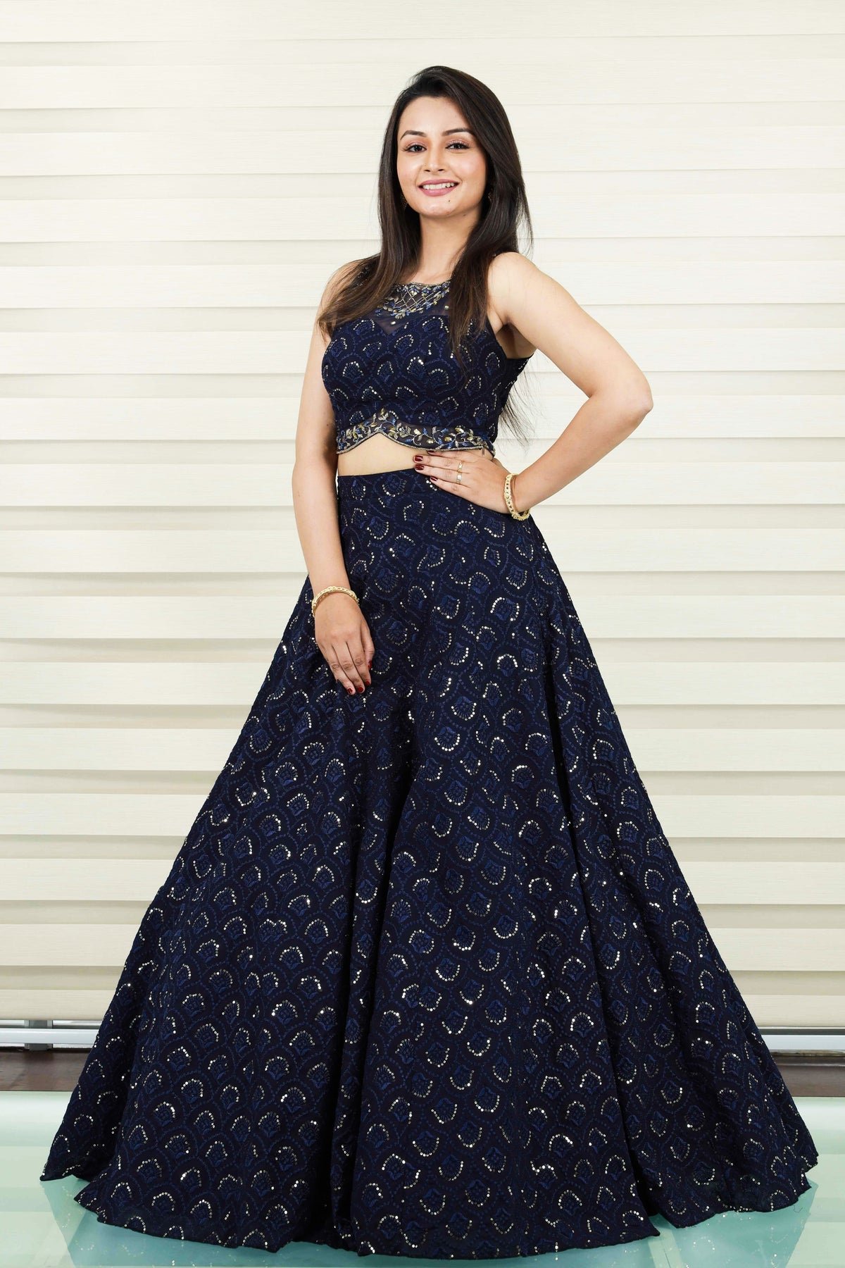 Classy Peacock Blue Lehenga with Cut Beads Zardozi & Floral Thread Detailing