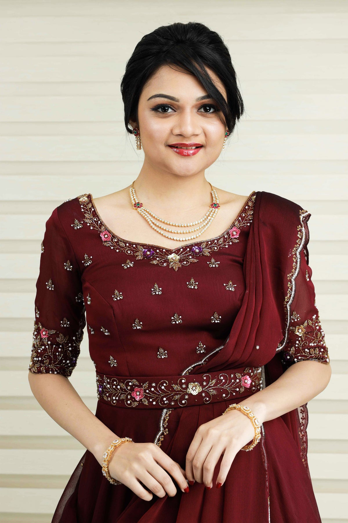 Maroon Red Lehenga Detailed in Resham, Zardozi & Sequence Handwork