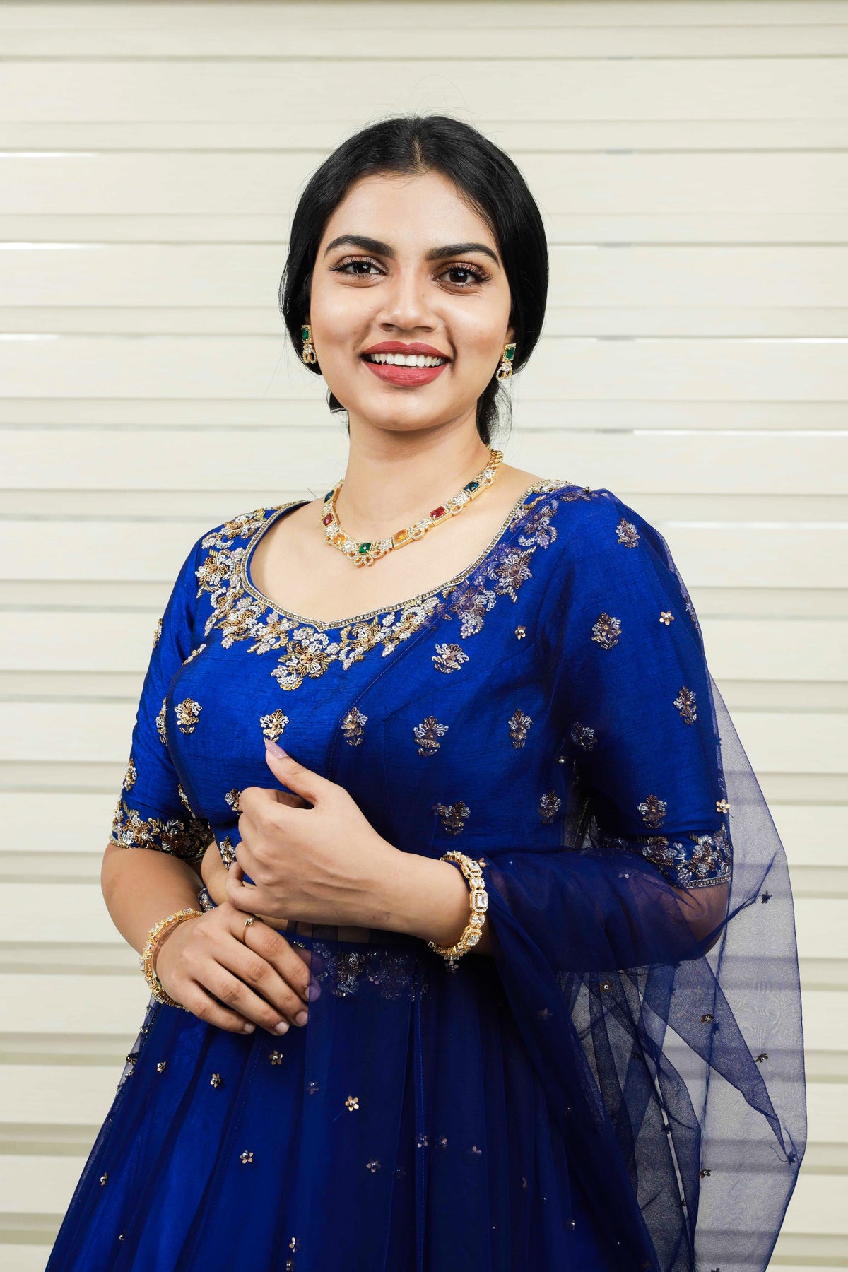 Azure Blue Sweet Heart Neck Raw Silk Lehenga Detailed with Zardozi & Sequence Handwork