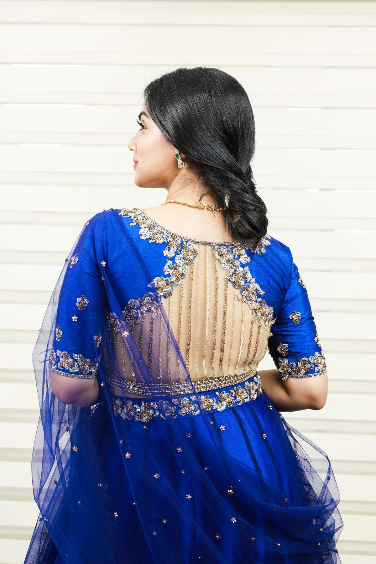 Azure Blue Sweet Heart Neck Raw Silk Lehenga Detailed with Zardozi & Sequence Handwork