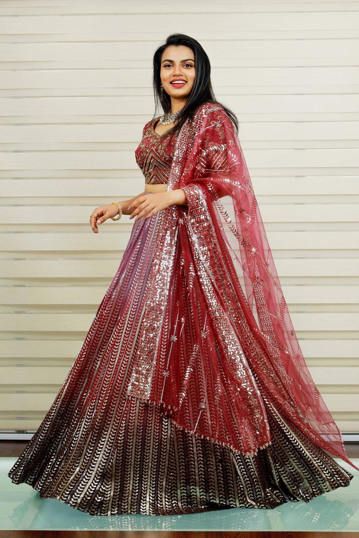 Heavy Embroidered Ombre Bridal Lehenga Detailed with Golden Floral & Geometrical Hand Work