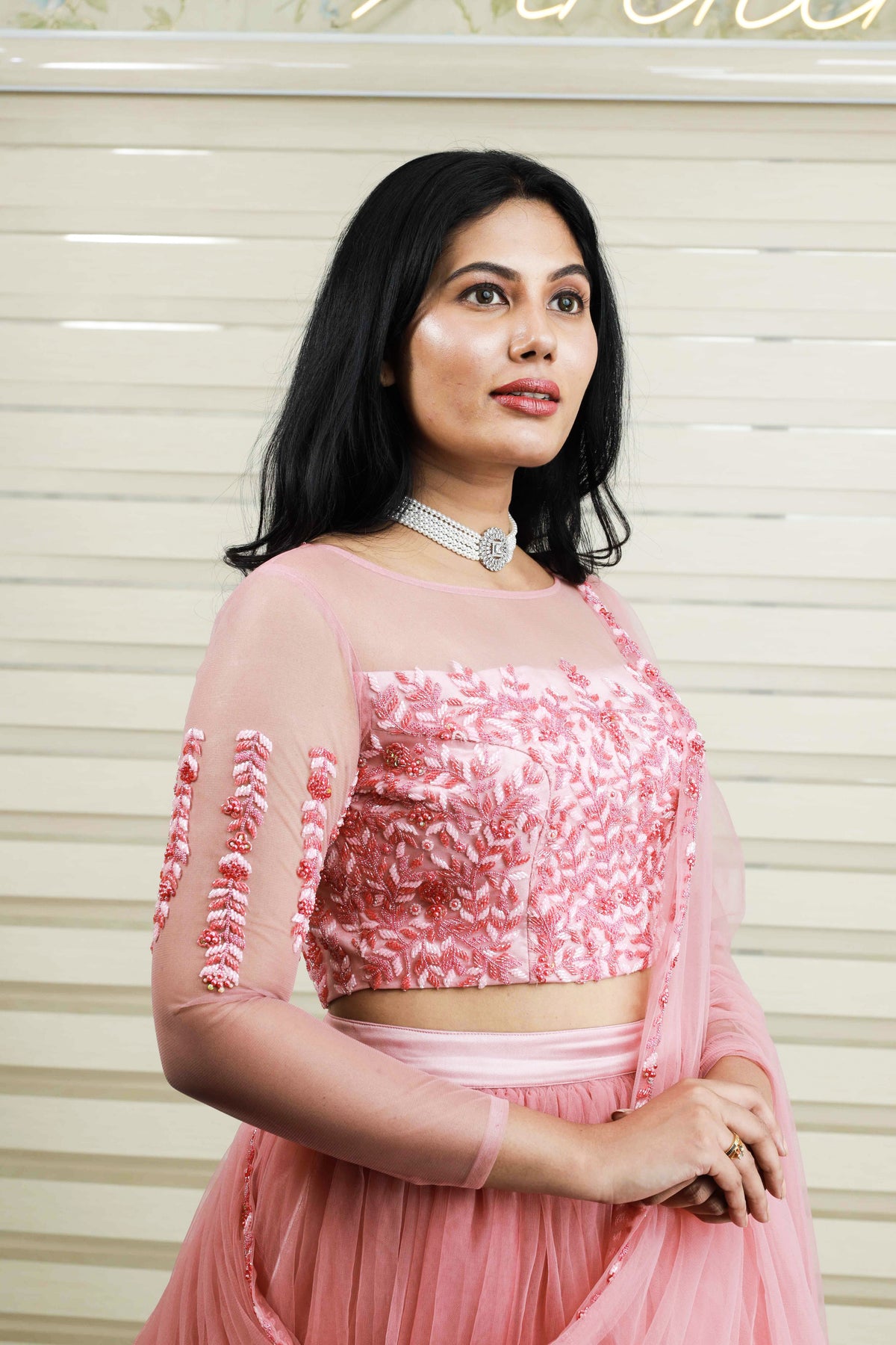 Ombre Tulle Lehenga with Heavy Floral Bead Detailing