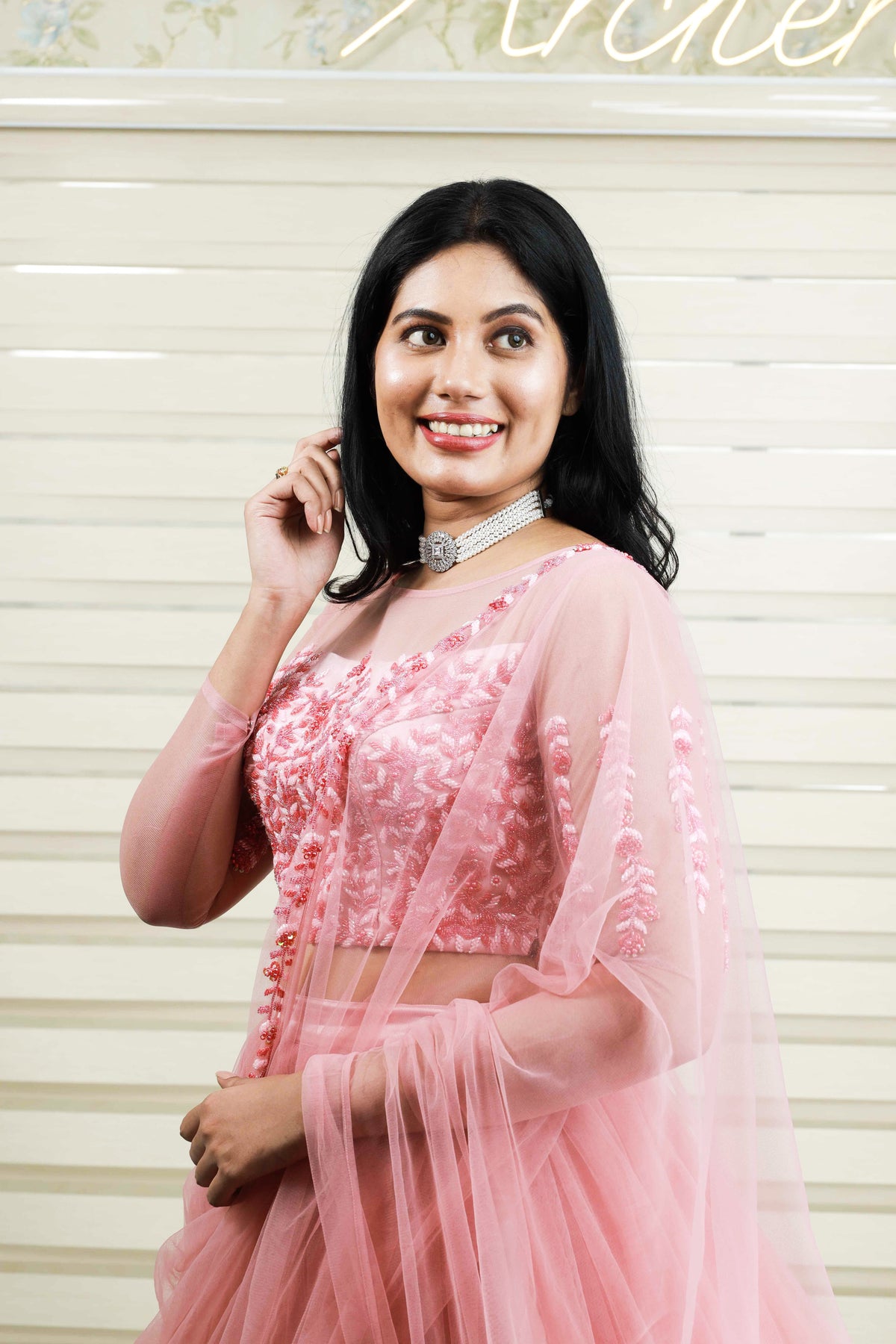 Ombre Tulle Lehenga with Heavy Floral Bead Detailing