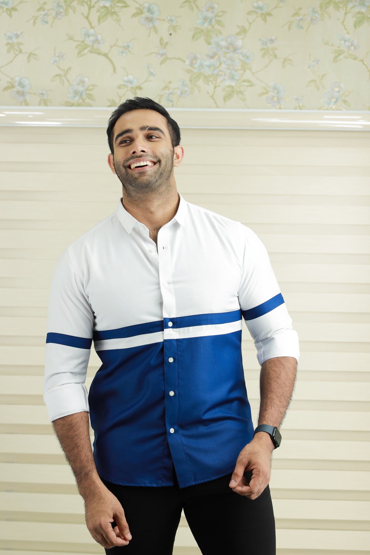 Azure Two Tone Cutaway Collar Designer Shirt (Only Shirt)