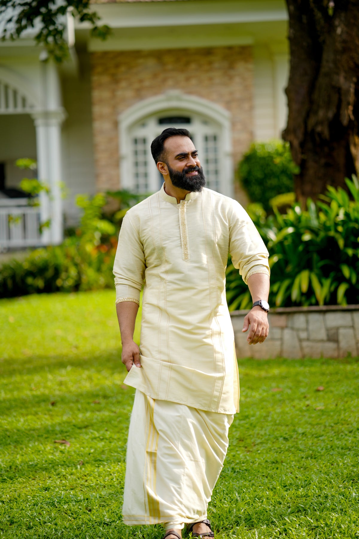 Parchment Cream Wedding Kurta with Sequence & Zari Thread Golden Detailing (Only Kurta)