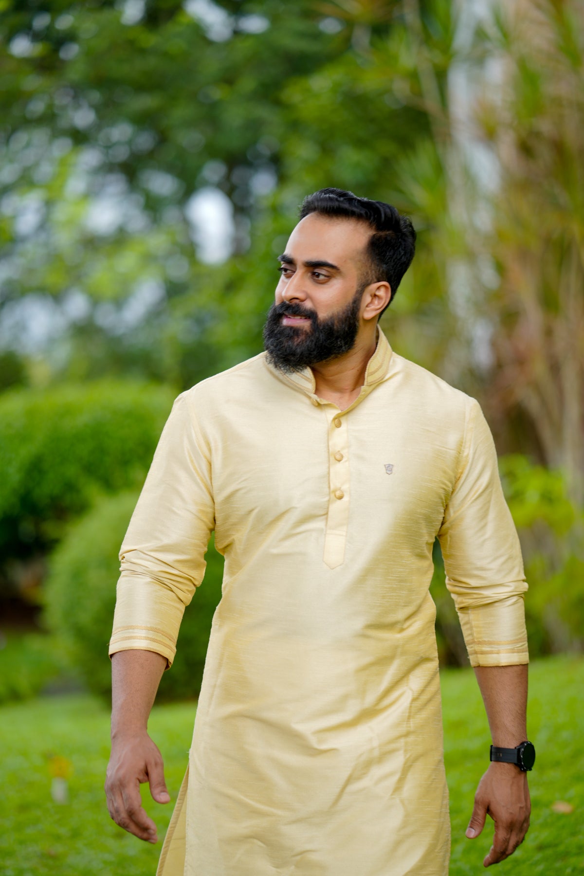 Light Golden Kurta with Golden Detailing on Neck & Sleeve (Only Kurta)