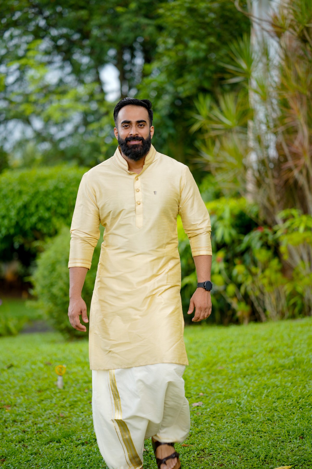 Light Golden Kurta with Golden Detailing on Neck & Sleeve (Only Kurta)