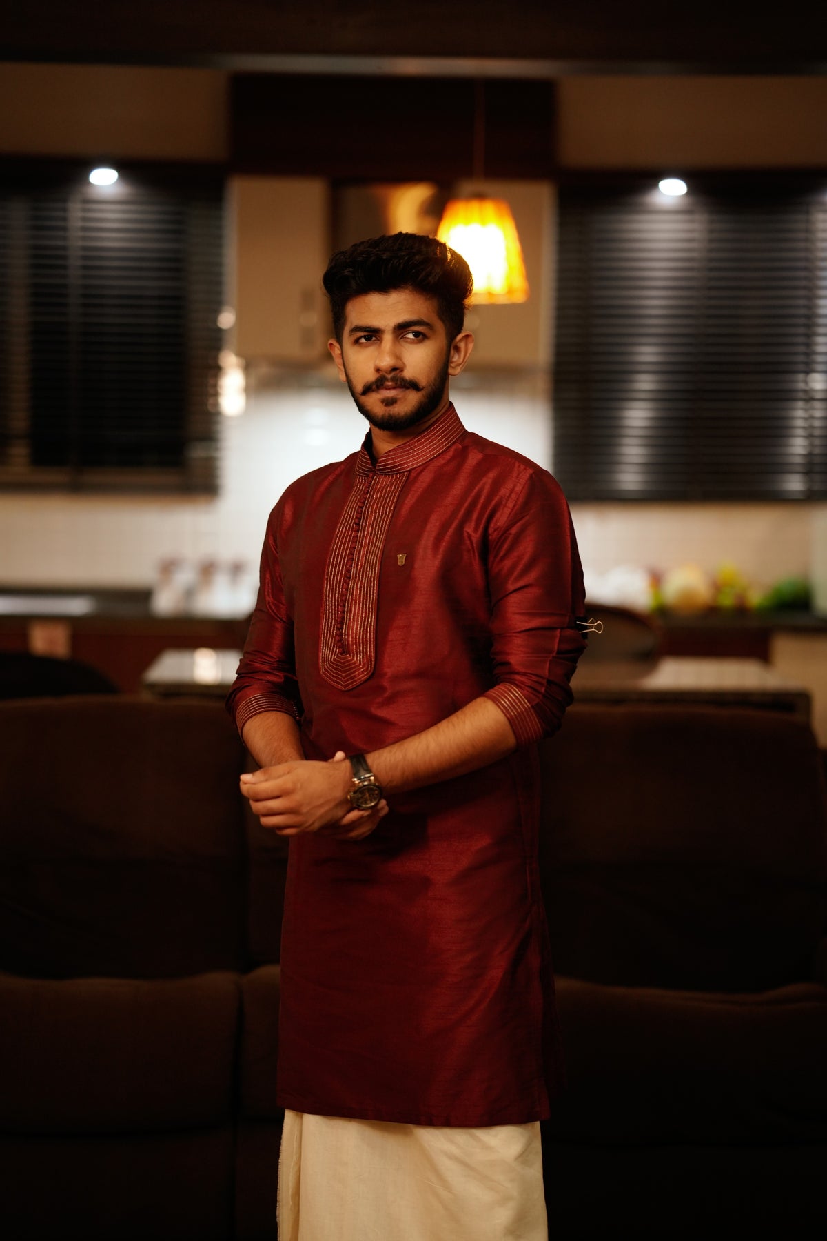 Maroon Red Kurta With Golden Zari Stitch Detailing (Only Kurta)