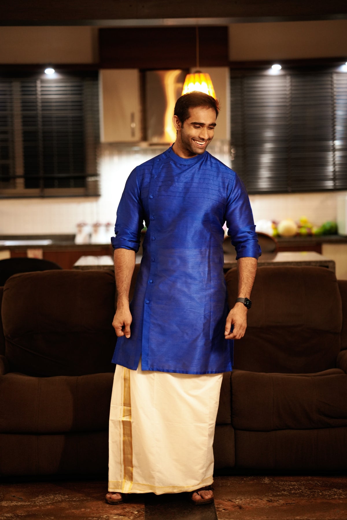 Cobalt Blue Horizontal Side Open Kurta (Only Kurta)
