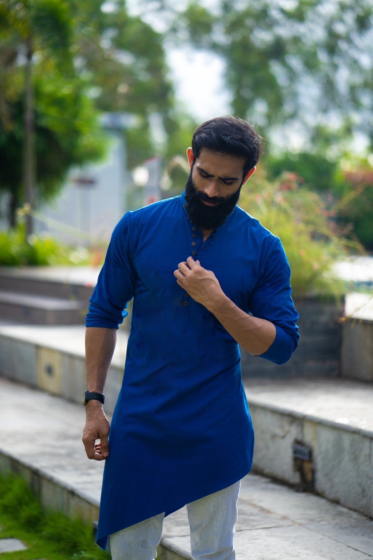 Azure Blue Asymmetrical Kurta (Only Kurta)