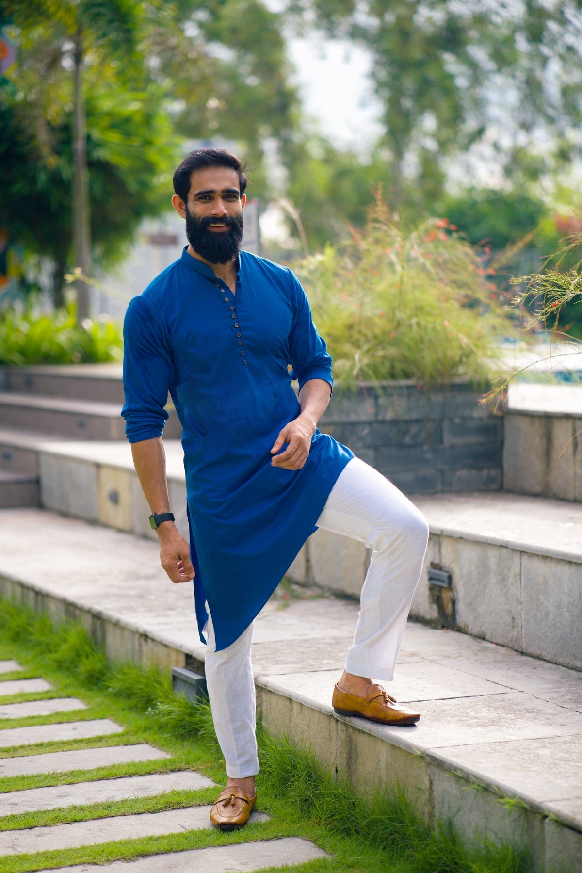 Azure Blue Asymmetrical Kurta (Only Kurta)