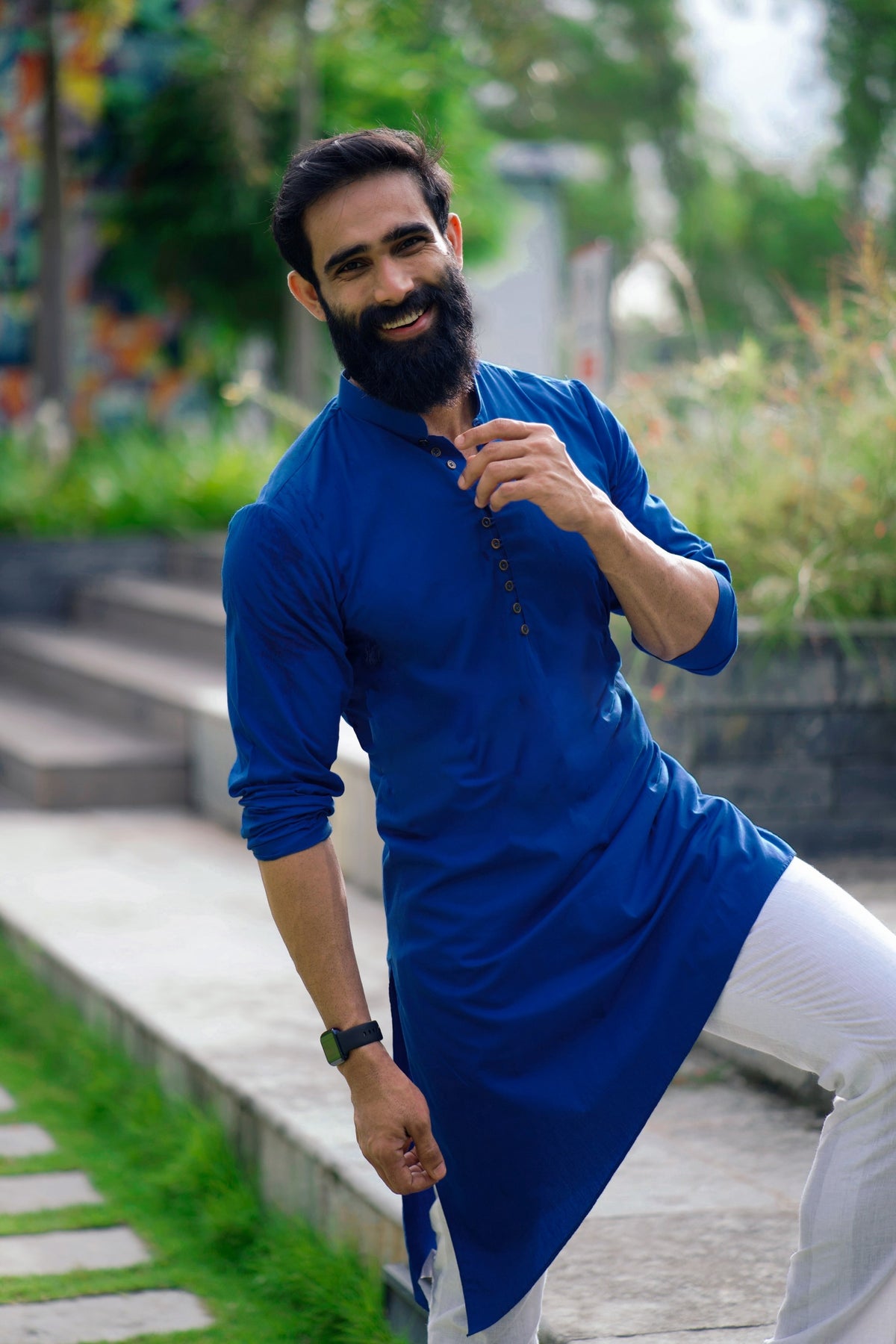 Azure Blue Asymmetrical Kurta (Only Kurta)