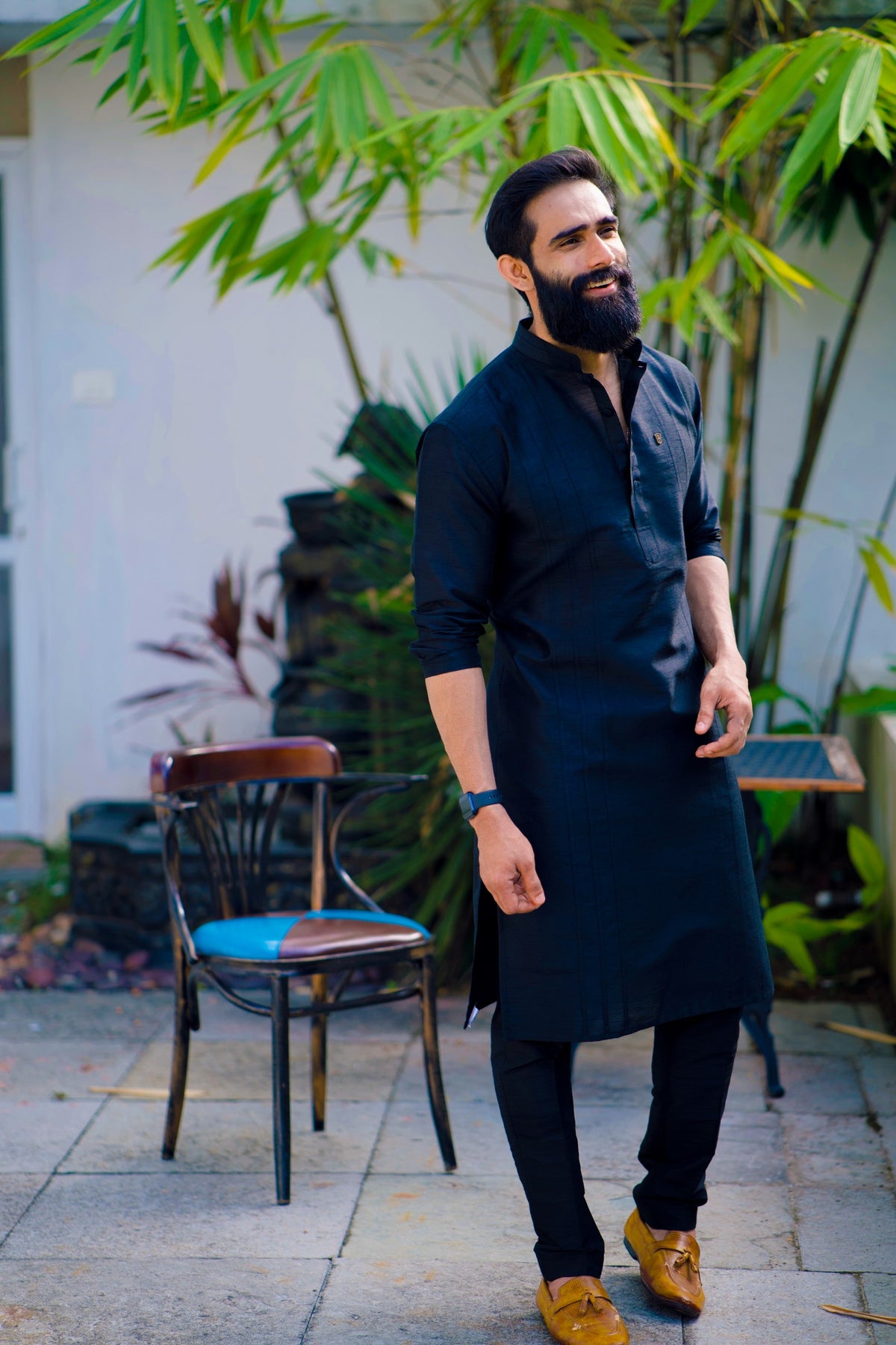 Onyx Black Kurta Set With Self Stitch Detailing (Kurta + Black Bottom Pants)