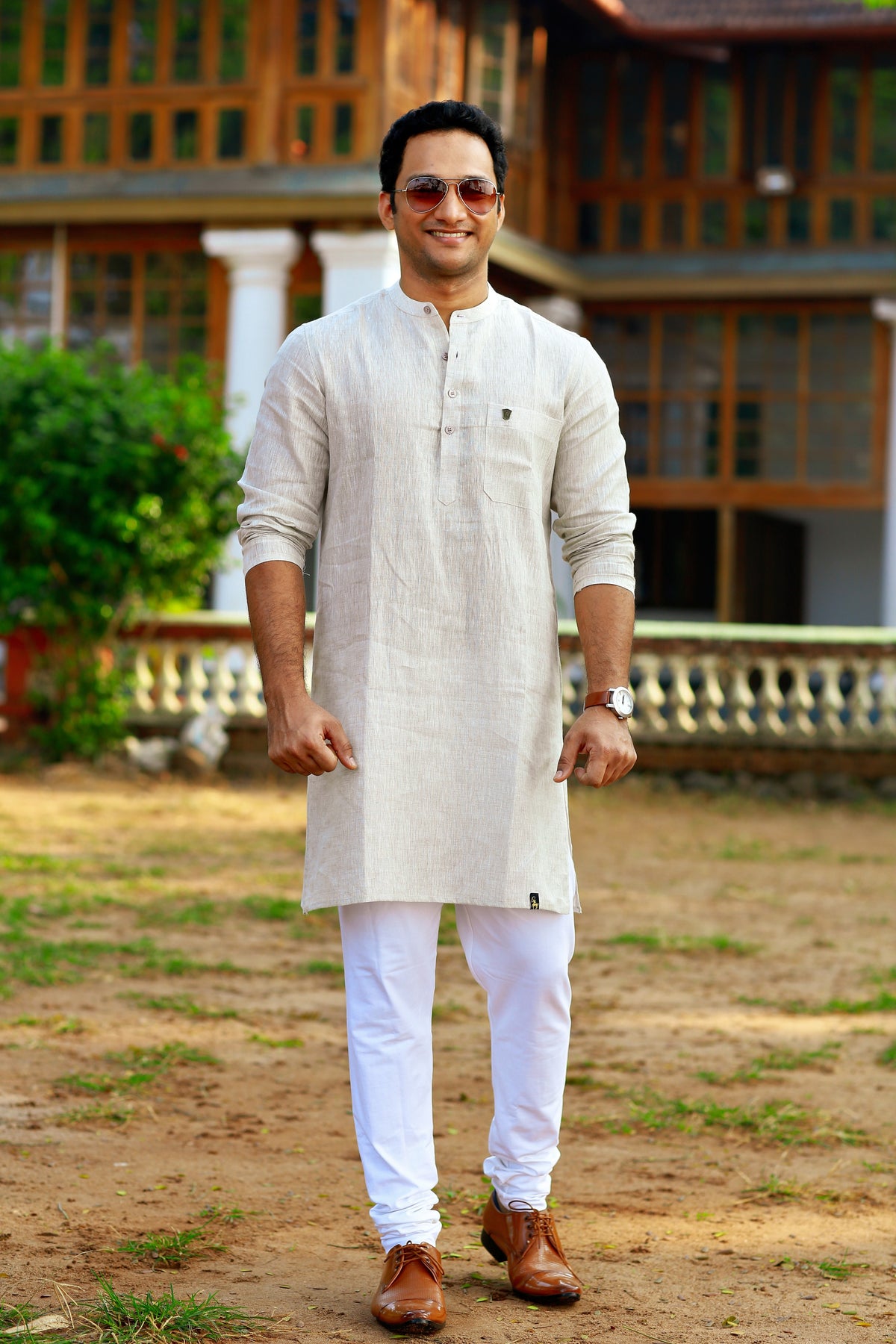 Ivory Beige Linen Kurta (Only Kurta)