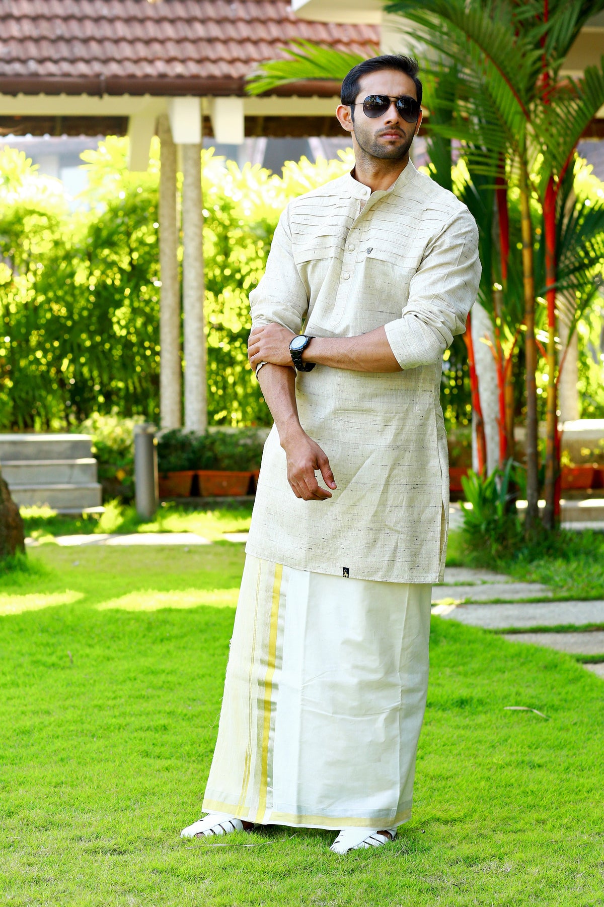Silk Kurta with  Horizontal Pleat Detailing  (Only Kurta)