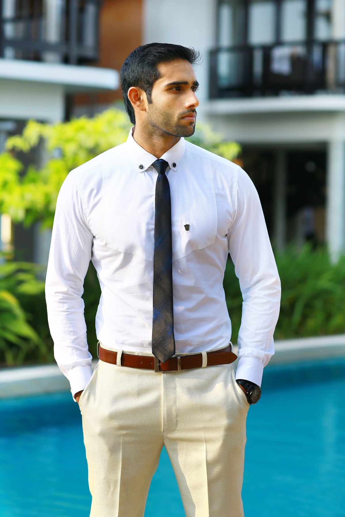 Stone Beige 2 Piece Suit Set with White  Shirt (Set of 3)