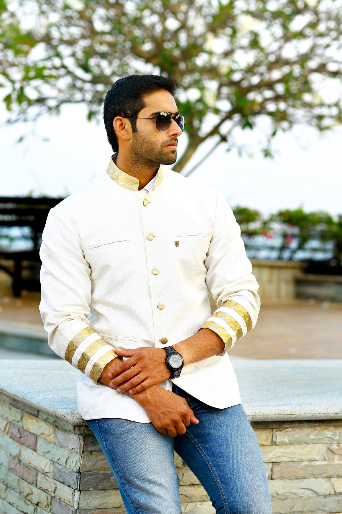Traditional Indo Western Bandhgala Suit With Zari Kasavu Detailing  (Only Jacket)