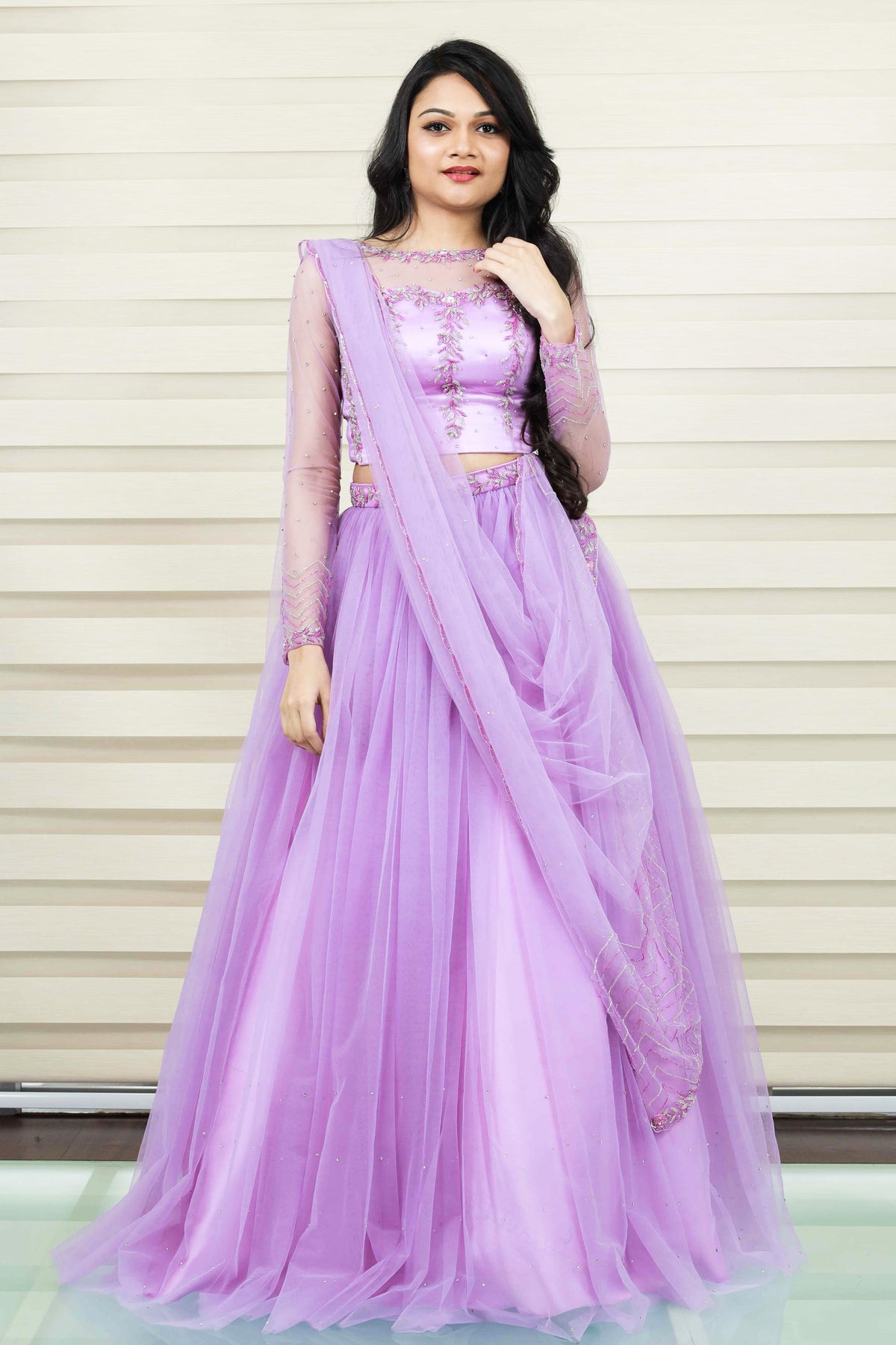 Floral Lavender Lehenga Detailed in Floral  Zardozi & Bead Work
