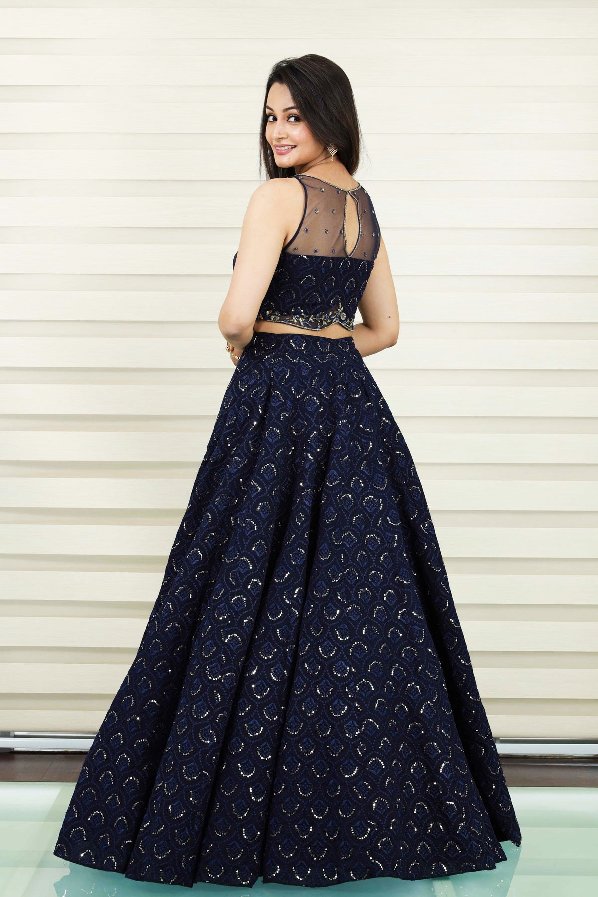 Classy Peacock Blue Lehenga with Cut Beads Zardozi & Floral Thread Detailing
