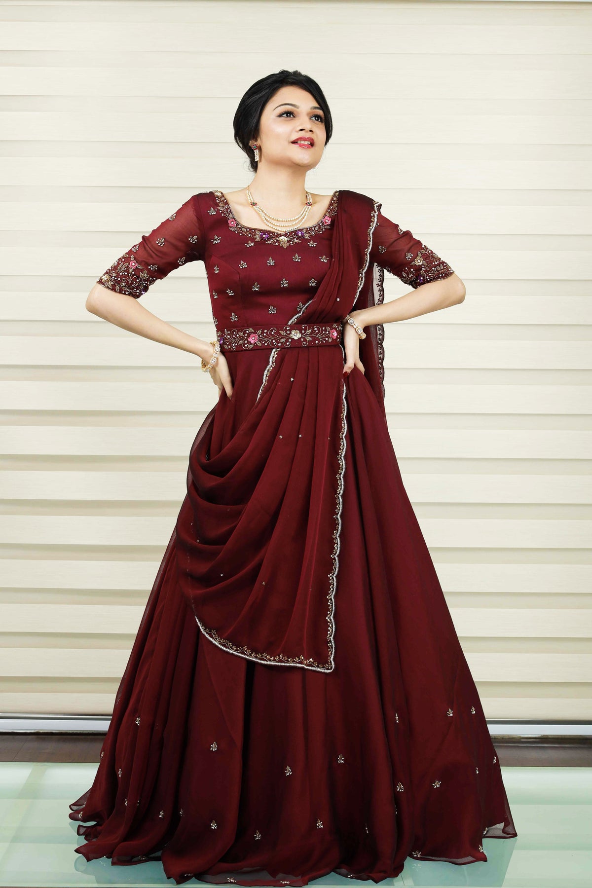 Maroon Red Lehenga Detailed in Resham, Zardozi & Sequence Handwork