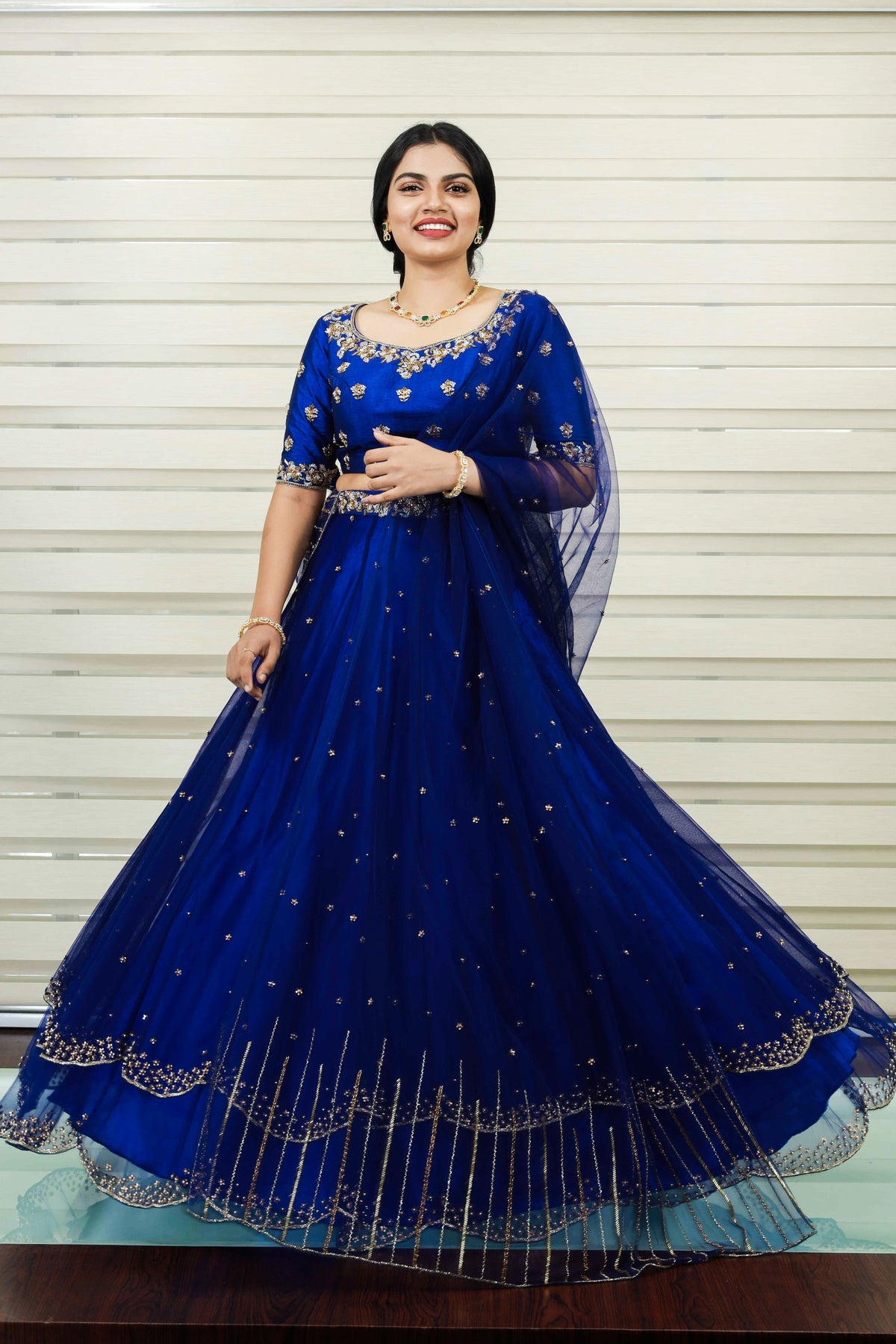 Azure Blue Sweet Heart Neck  Raw Silk Lehenga Detailed with Zardozi & Sequence Handwork