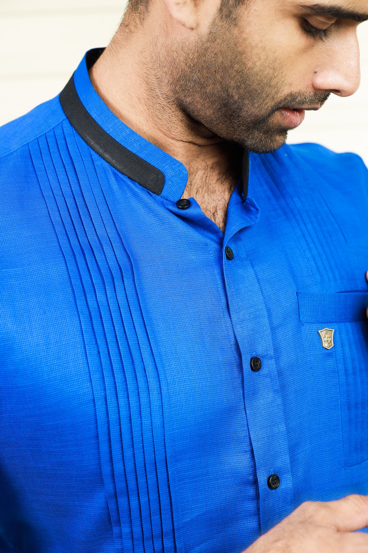 Cobalt Blue Shirt with Vertical Pleat Detail (Only Shirt)