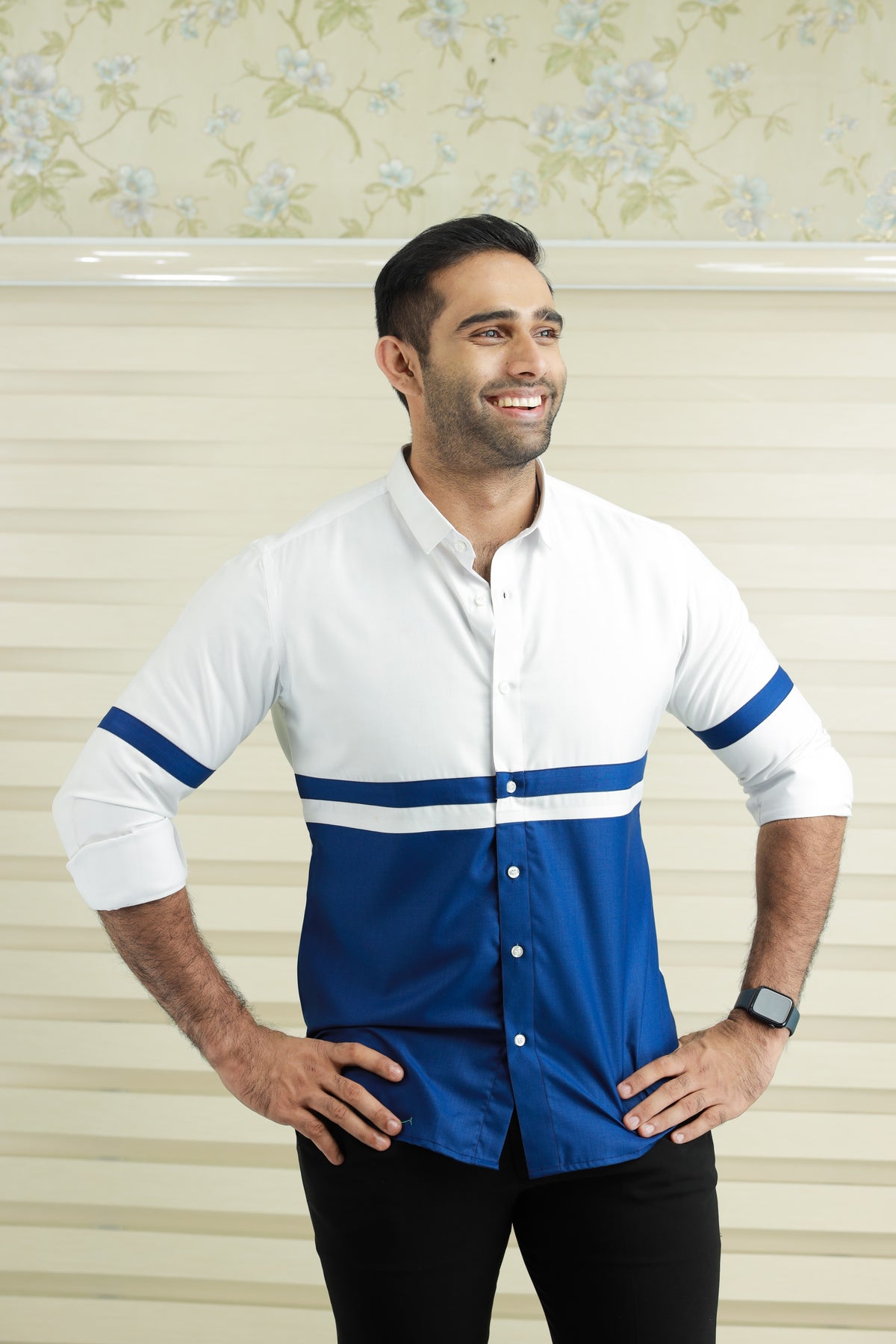 Azure Two Tone Cutaway Collar  Designer Shirt  (Only Shirt)