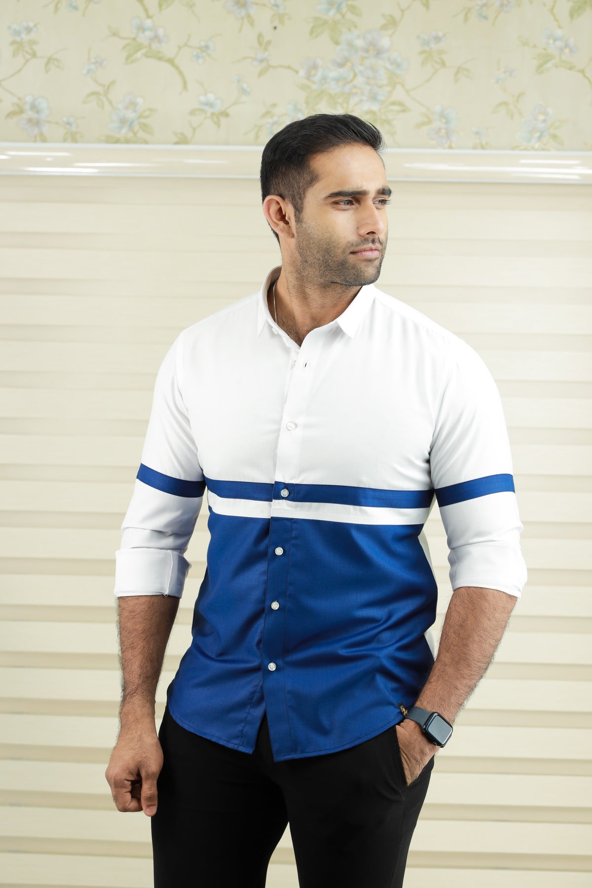 Azure Two Tone Cutaway Collar  Designer Shirt  (Only Shirt)