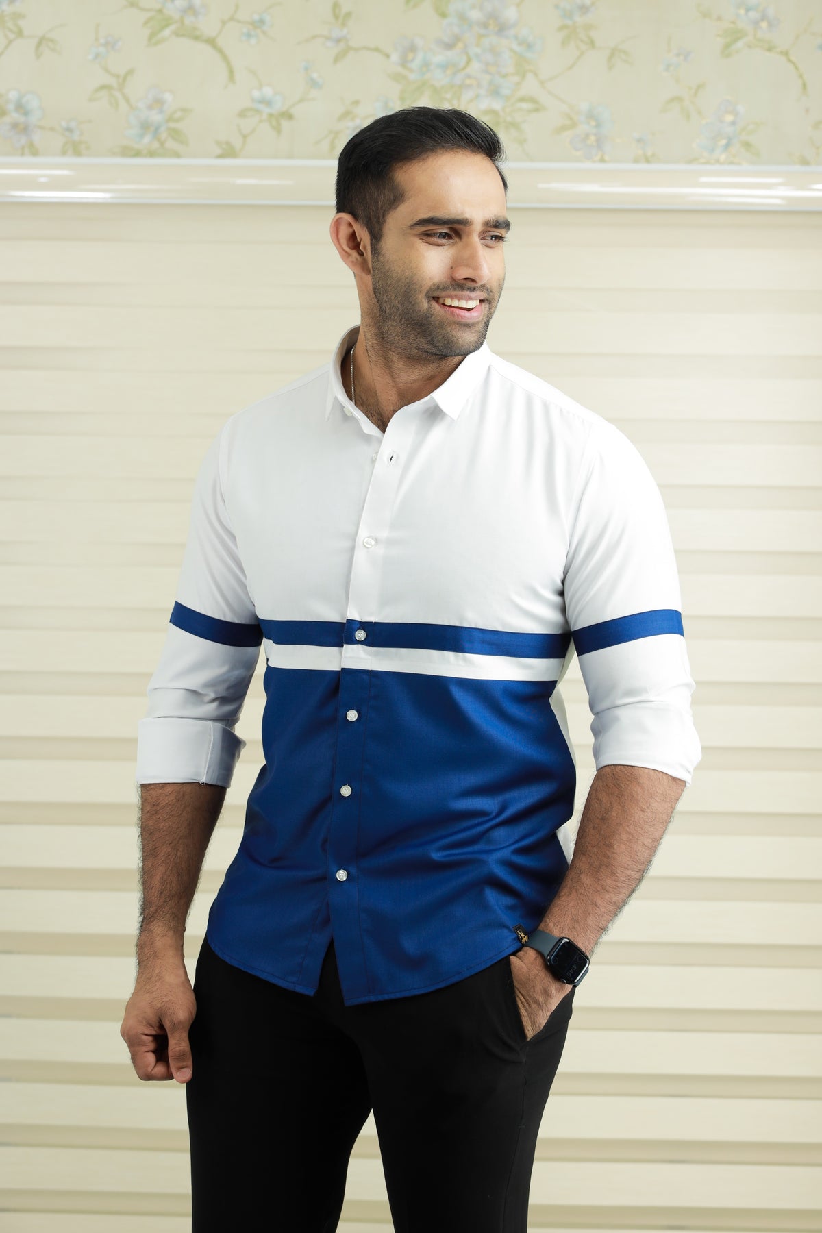Azure Two Tone Cutaway Collar  Designer Shirt  (Only Shirt)