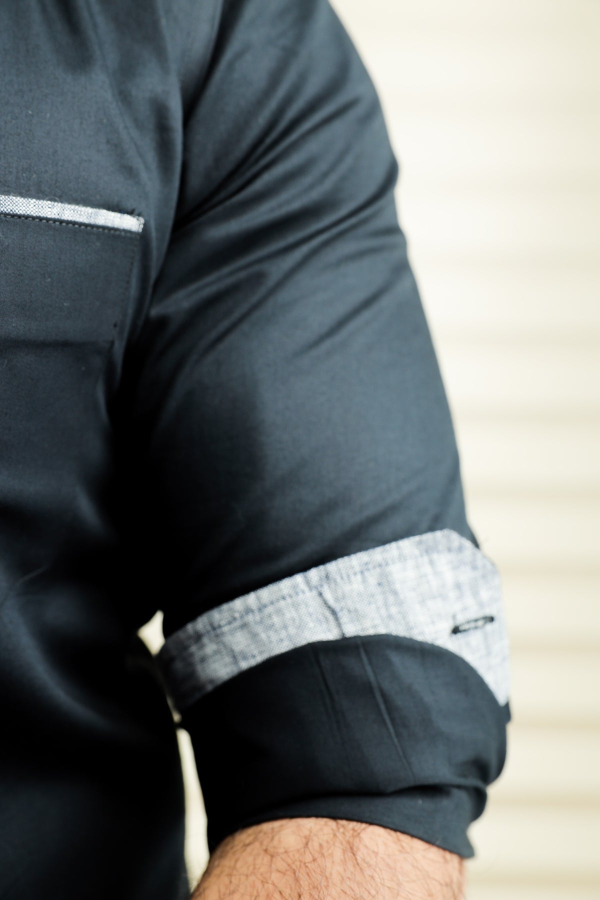 Onyx Black Cutaway Collar Shirt  with Grey Detailing on Pocket & Cuff (Only Shirt)