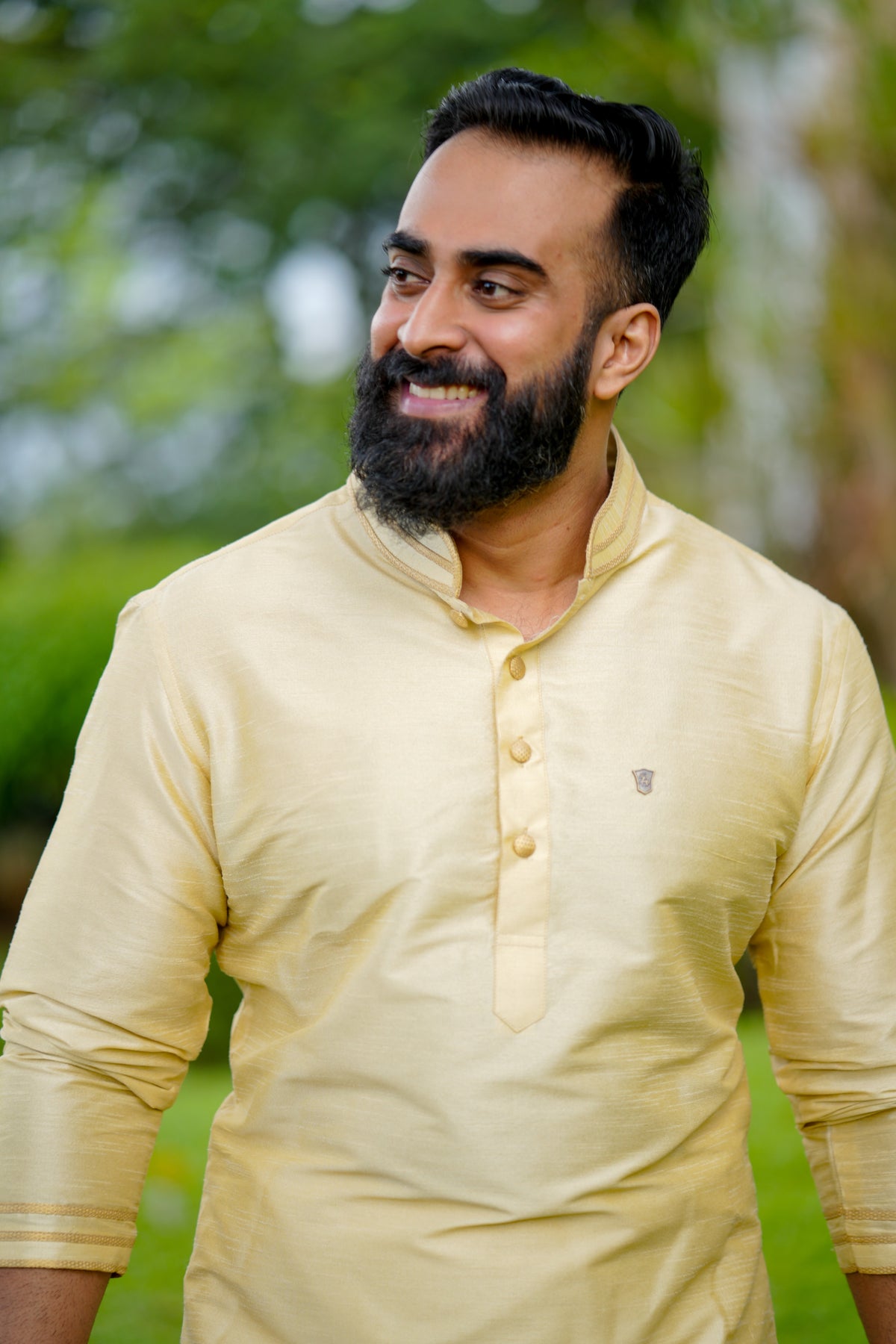 Light Golden Kurta with  Golden Detailing on Neck & Sleeve (Only Kurta)