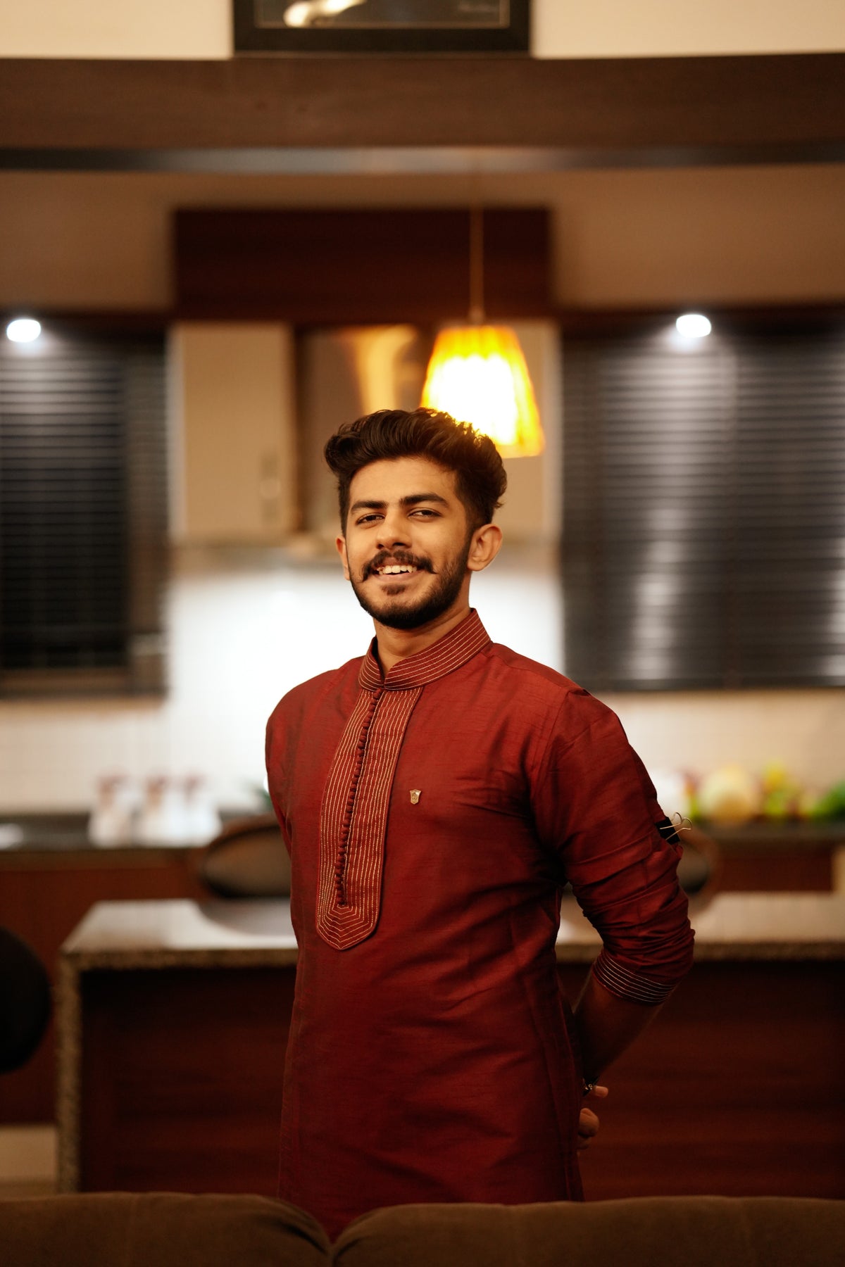 Maroon Red Kurta Set With Golden Zari Stitch Detailing (Kurta + Kasavu Munde)