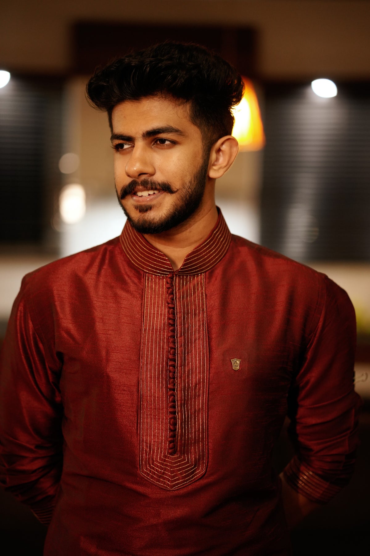 Maroon Red Kurta Set With Golden Zari Stitch Detailing (Kurta + Kasavu Munde)
