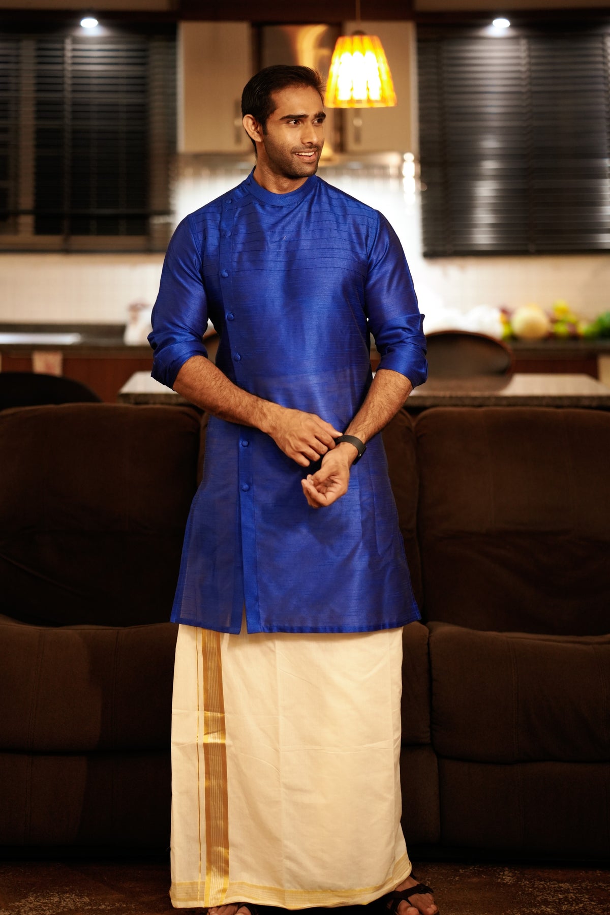 Cobalt Blue Horizontal Side Open Kurta (Only Kurta)