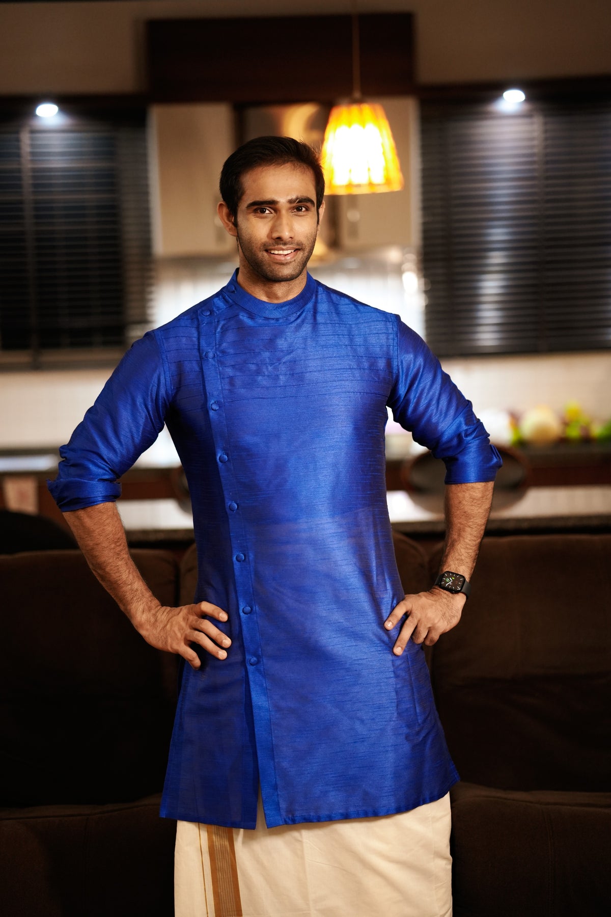 Cobalt Blue Horizontal Side Open Kurta (Only Kurta)